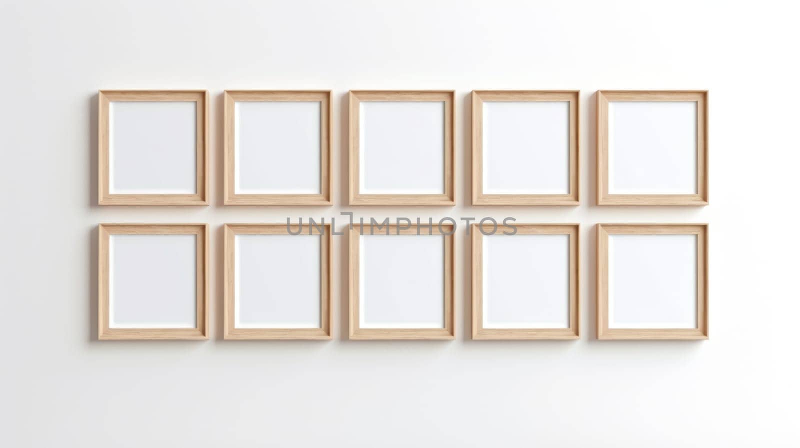 wood photo art frame set on white wall, ai