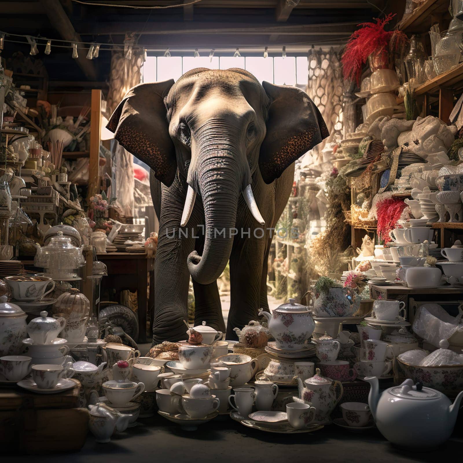 An elephant in a china store generated by artificial intelligence