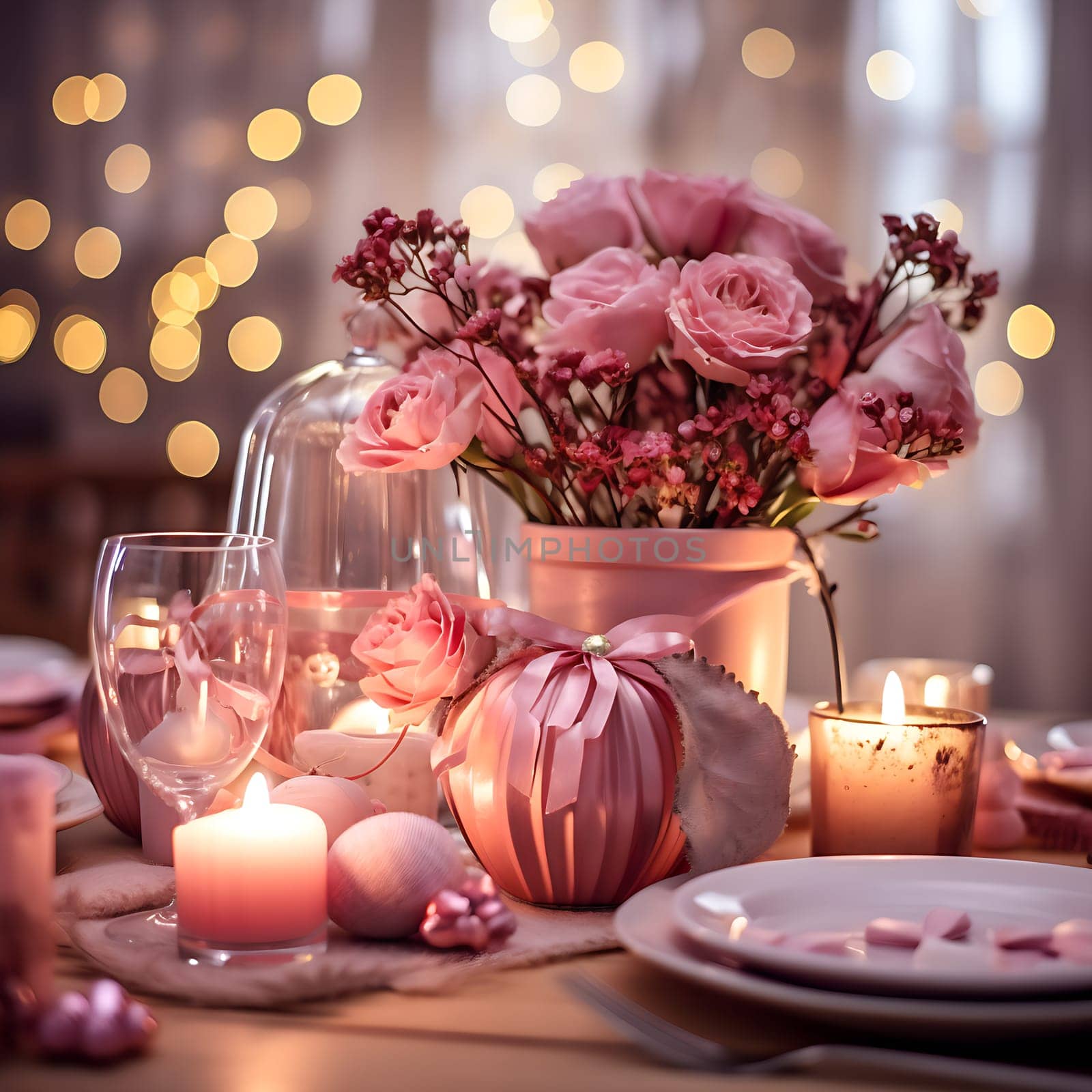 Beautiful table decorations for a romantic dinner generated by artificial intelligence