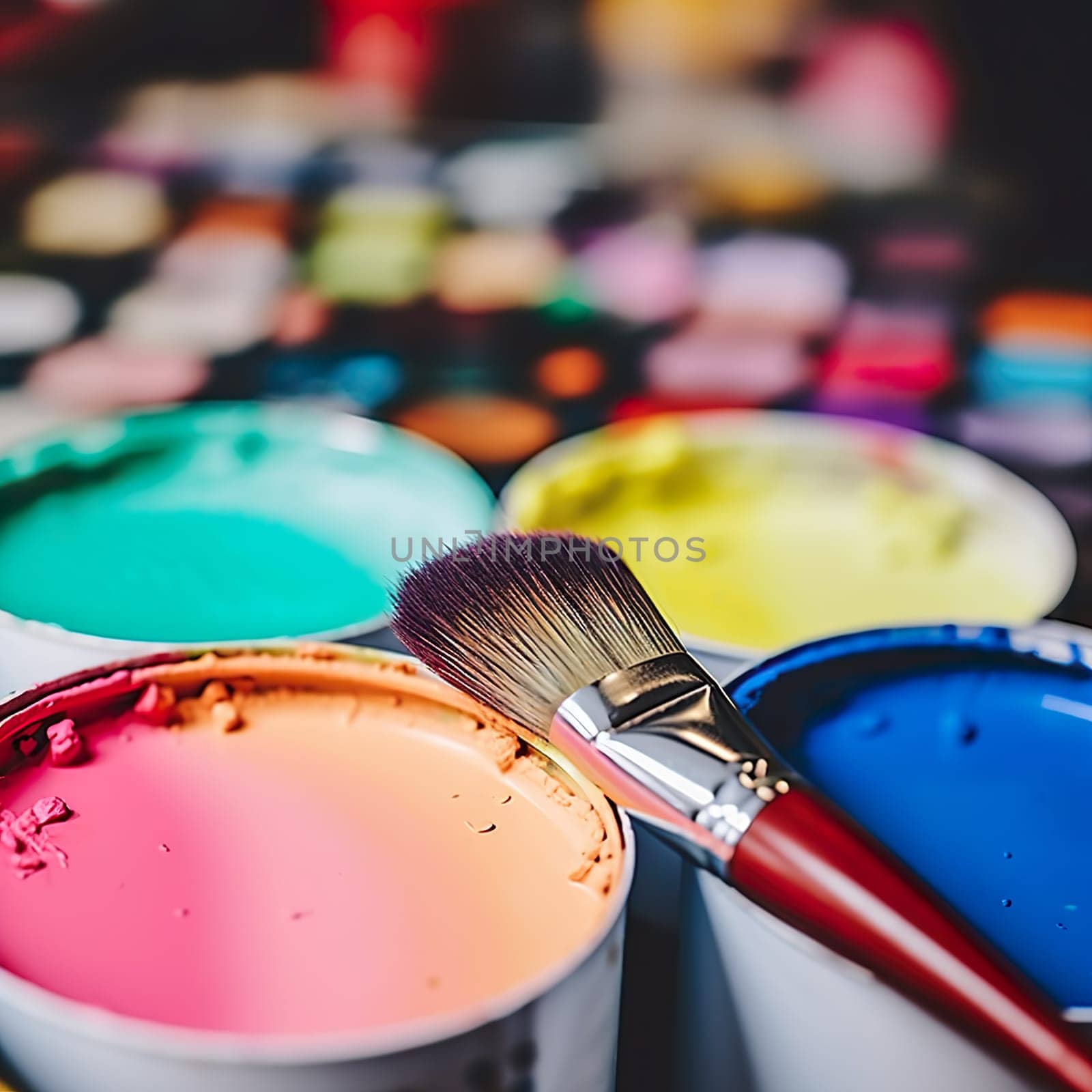 Brushes with colorful paints for painting generated by artificial intelligence