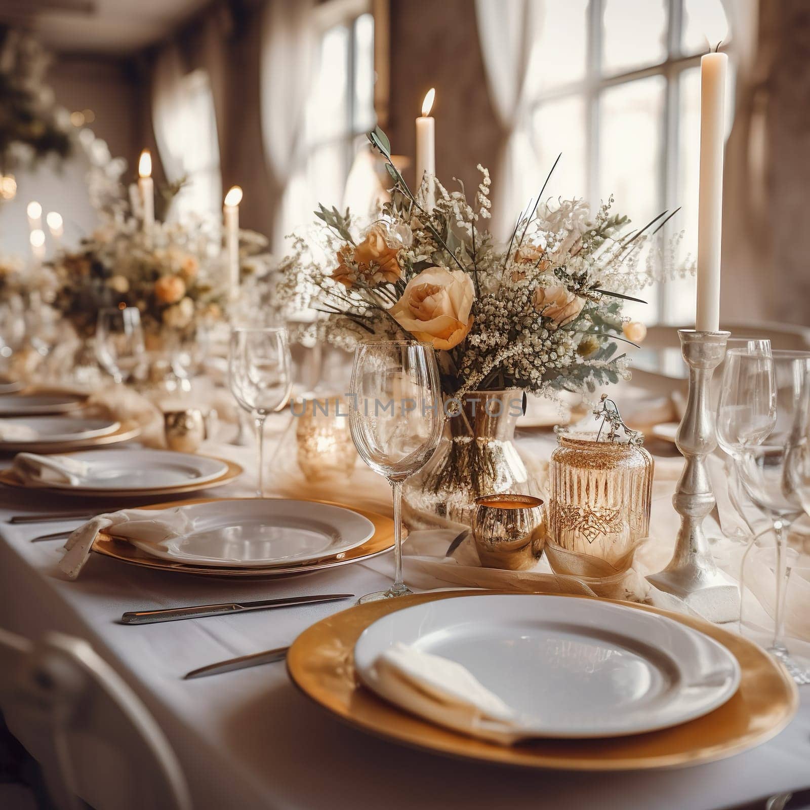 Festive table decorations for a wedding generated by artificial intelligence