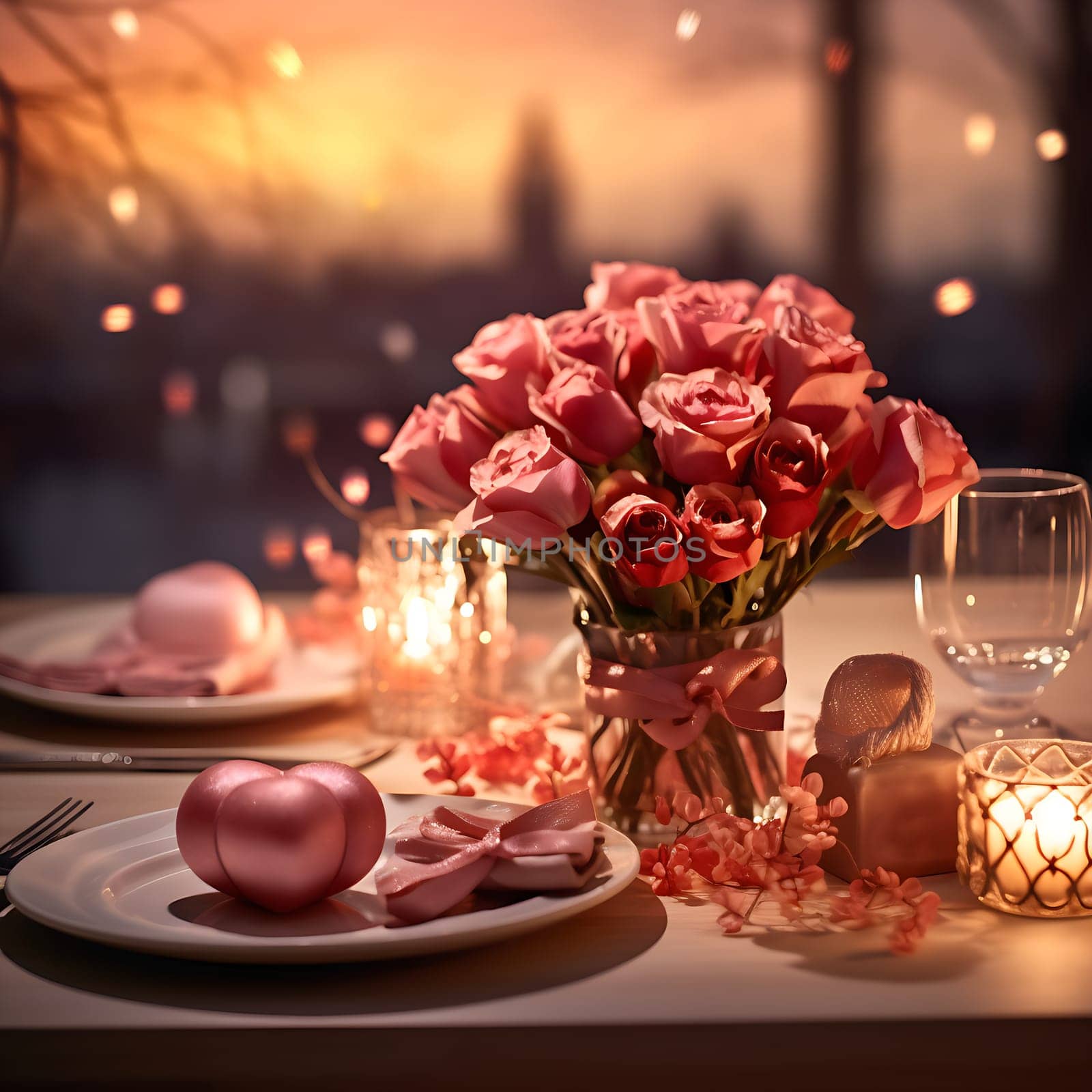 Beautiful table decorations for a romantic dinner generated by artificial intelligence