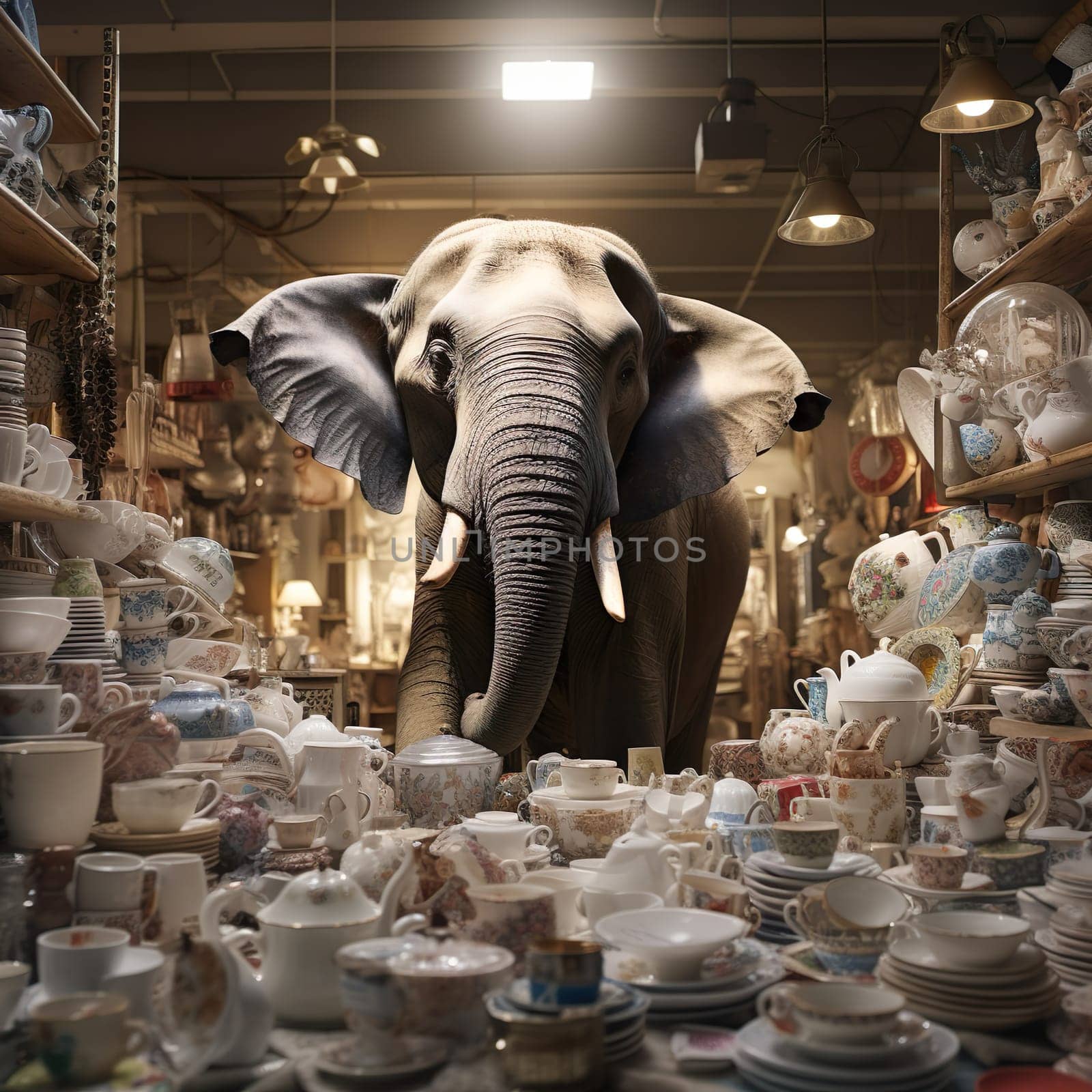 An elephant in a china store generated by artificial intelligence