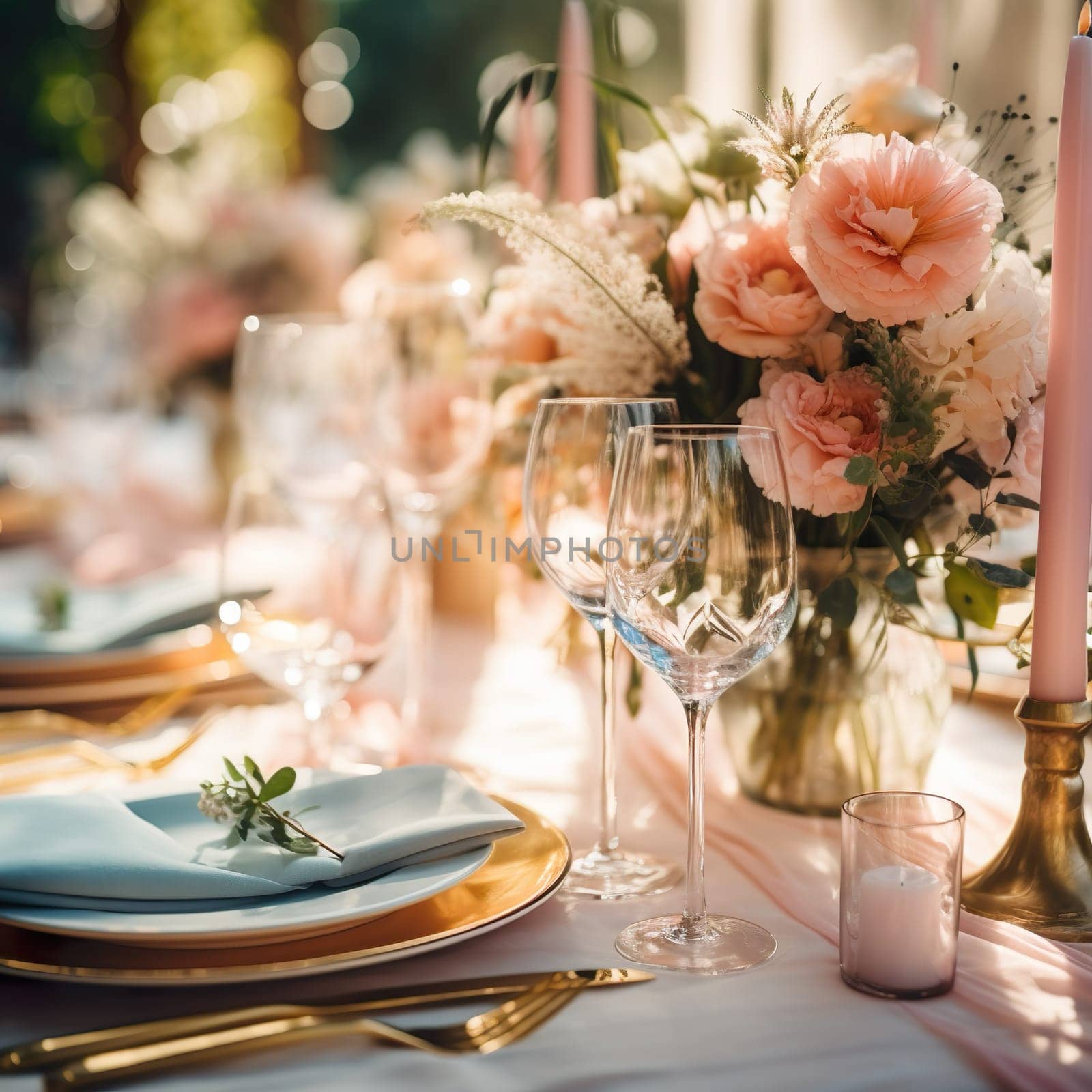 Festive table decorations for a wedding generated by artificial intelligence