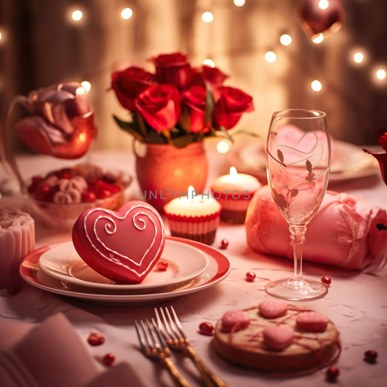Beautiful table decorations for a romantic dinner generated by artificial intelligence