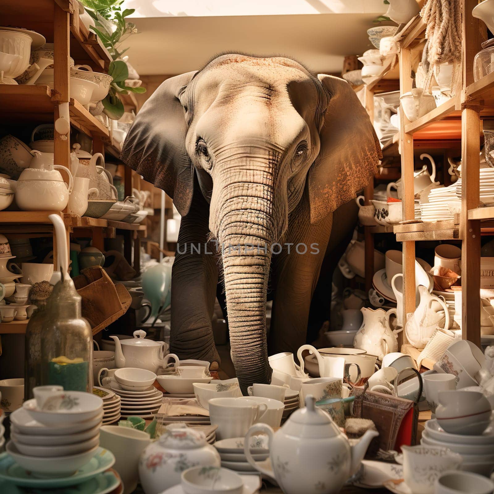An elephant in a china store generated by artificial intelligence