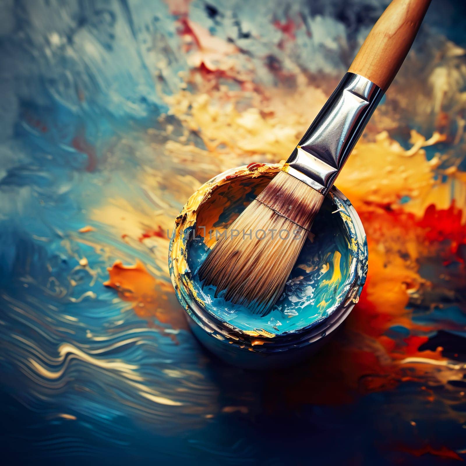Brushes with colorful paints for painting generated by artificial intelligence