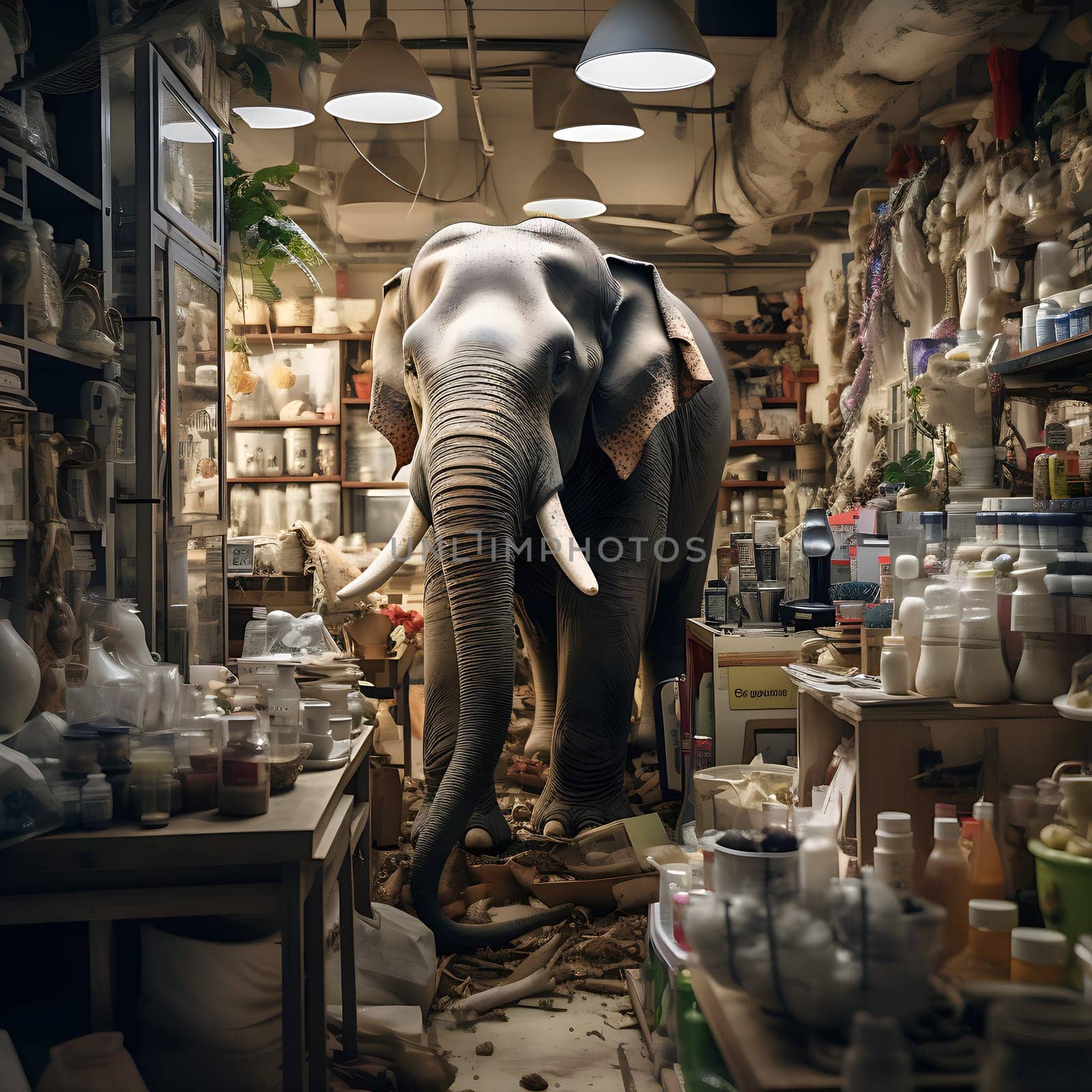 An elephant in a china store generated by artificial intelligence