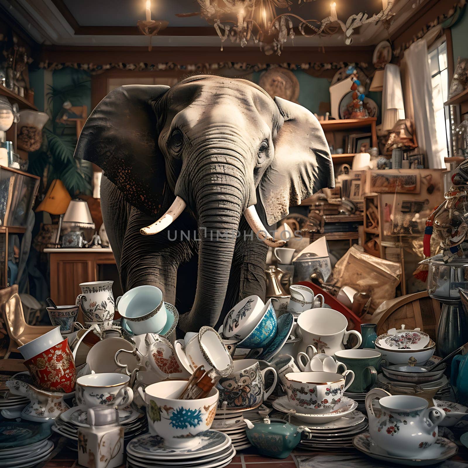 An elephant in a china store generated by artificial intelligence