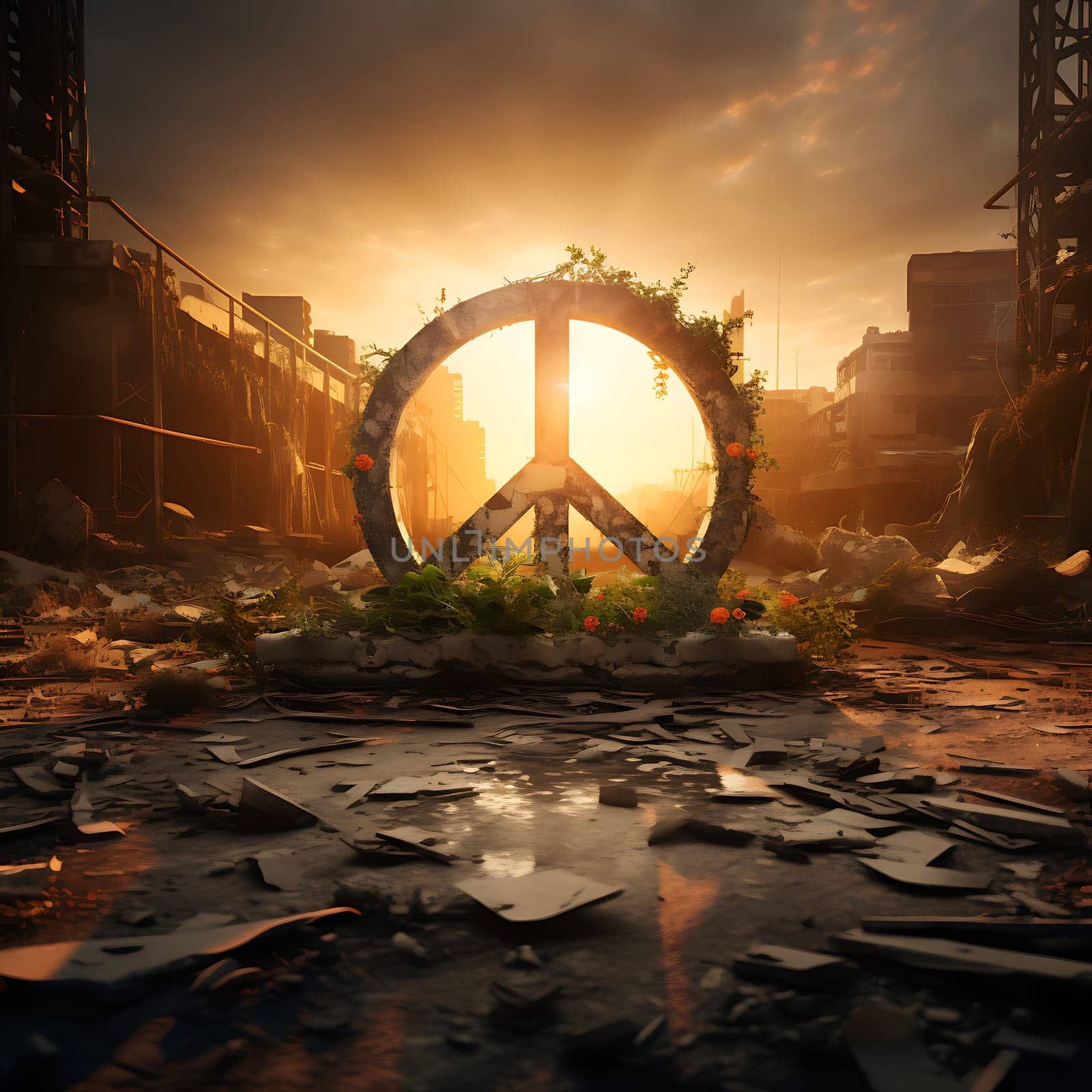 A peace sign stands in nature generated by artificial intelligence