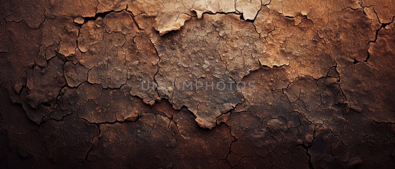 Wide-angle view of dry, cracked earth, presenting a natural mosaic of desiccated soil