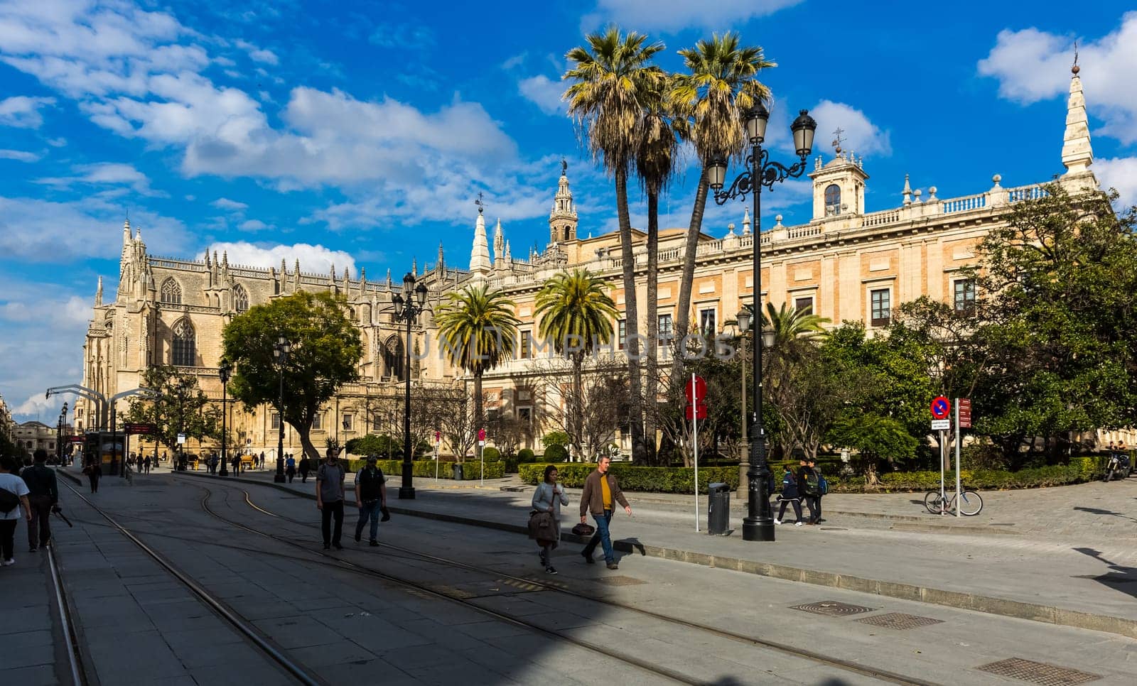 Seville, Spain - July 15, 2017: Seville is the capital of the autonomous community of Andalusia in southern Spain. Streets and sights of the city architecture.
