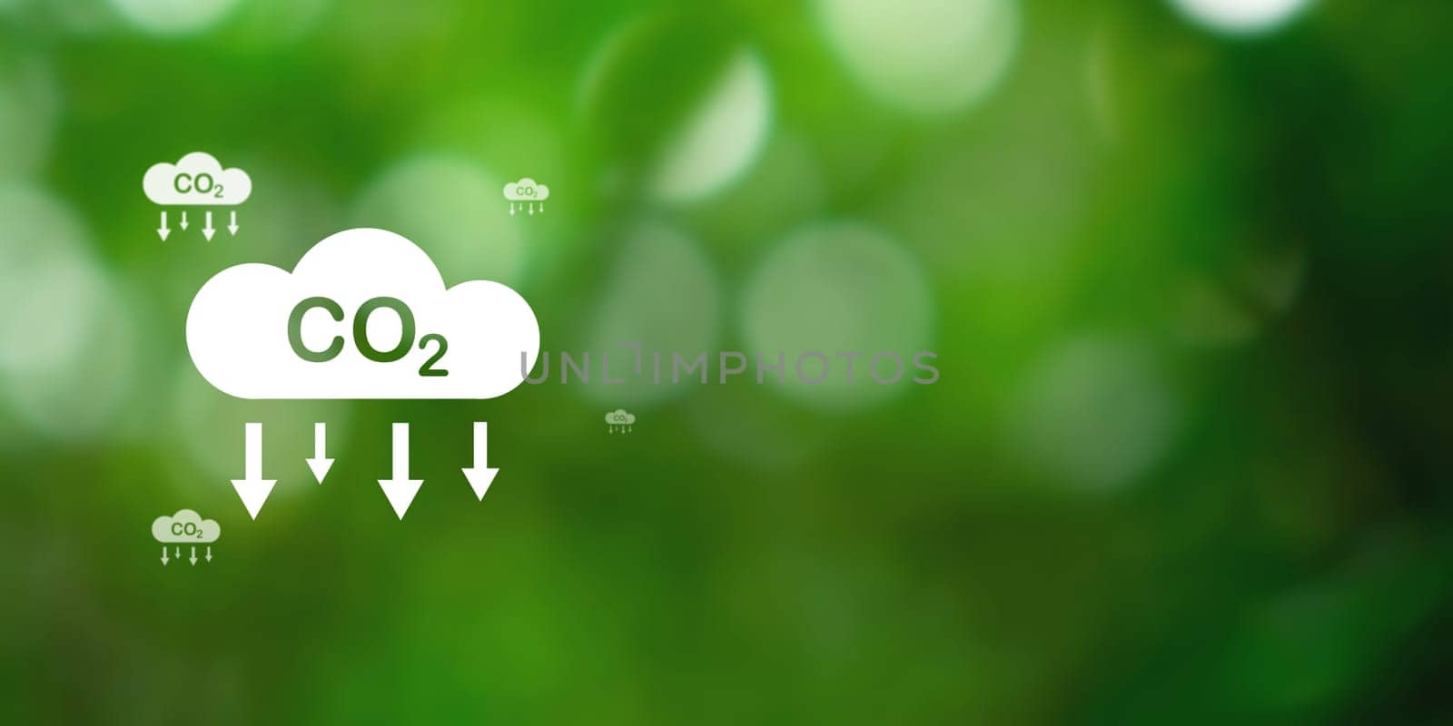 CO2 emission reduction concept, clean and friendly environment without carbon dioxide emissions. Planting trees to reduce CO2 emissions, environmental protection concept.