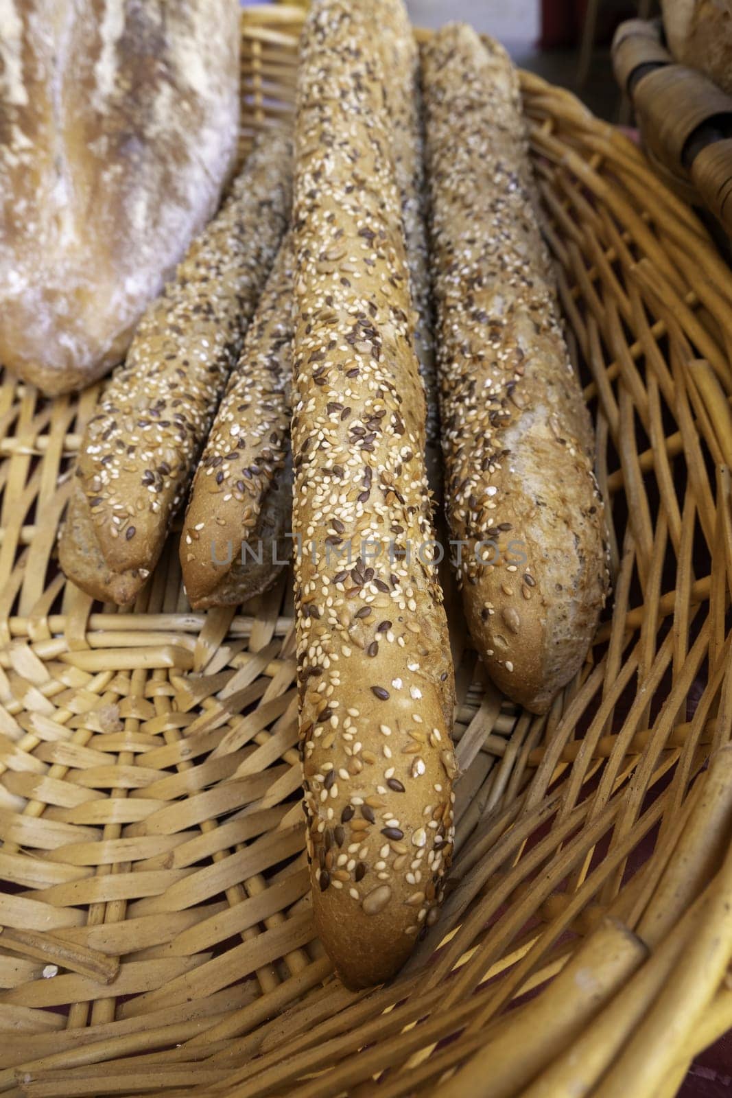 Detail of whole wheat artisan bread, healthy daily food