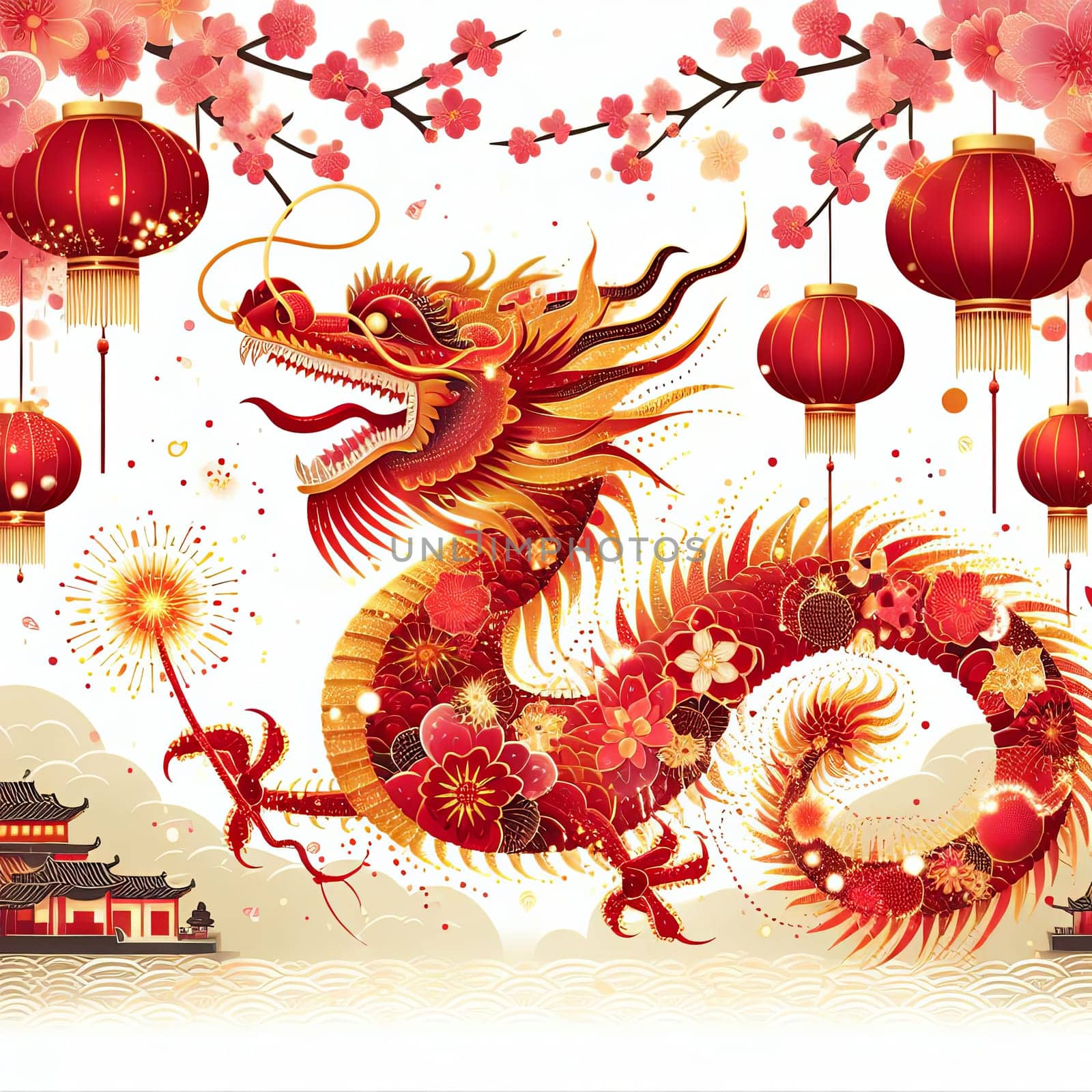 Year of the Dragon, Chinese New Year Festival, New Year Celebration. Generative AI.