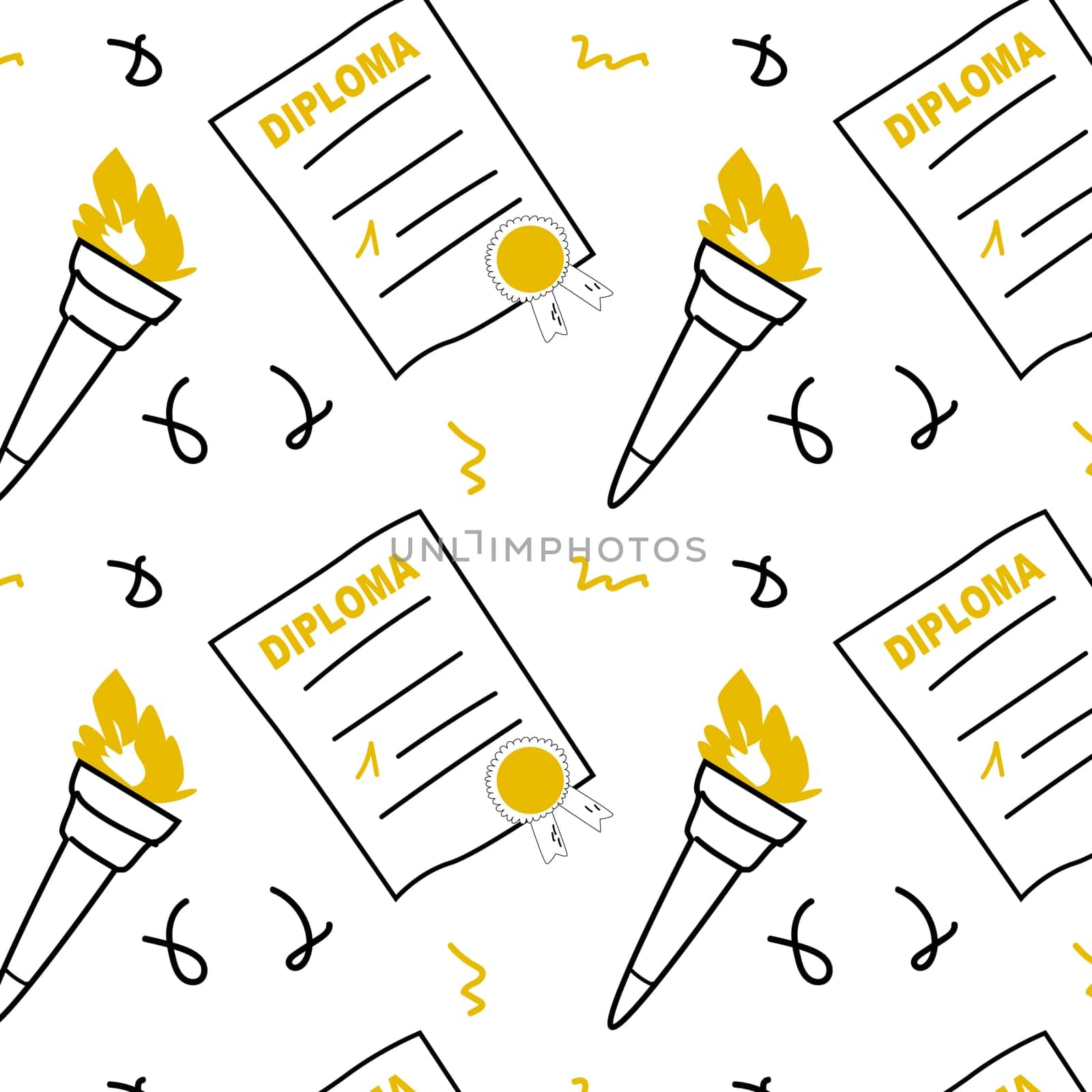 Doodle champion seamless pattern with diploma and torch. Vector illustration can used for sport background, textile, print, wrapping paper.