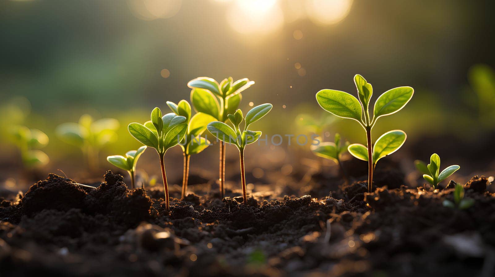 Close-up photo of seedlings at surface level represent new beginnings, life force, abundance and sustainability. It can be used in advertising, communication, education or decoration up to creativity.