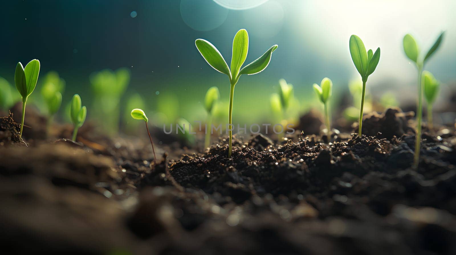 Close-up photo of seedlings at surface level represent new beginnings, life force, abundance and sustainability. It can be used in advertising, communication, education or decoration up to creativity.
