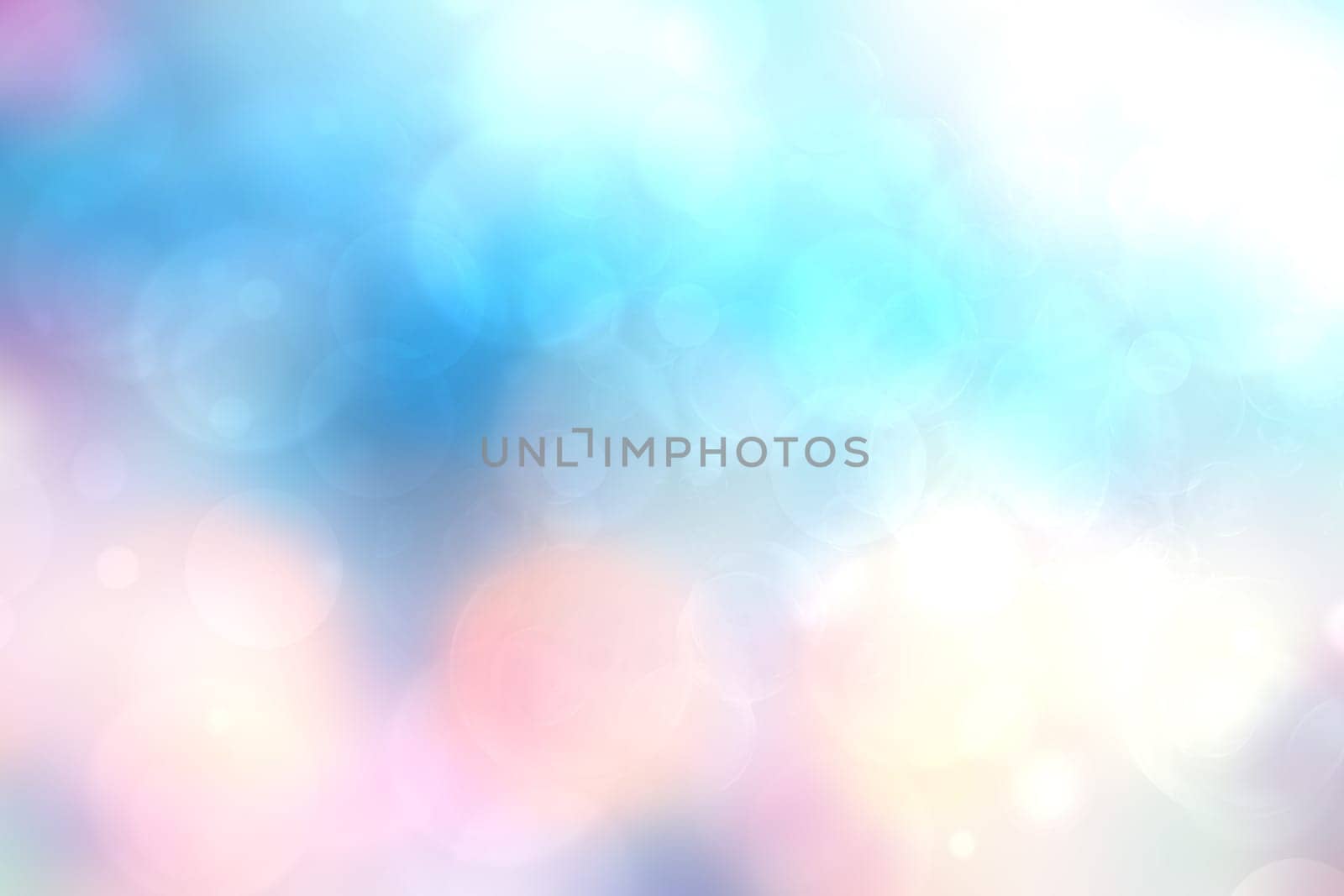 Colorful party background. Abstract pastel blue turquoise pink yellow texture with blurred bokeh lights and soft color circles. Beautiful backdrop for design of invitation for various holidays. Card concept.
