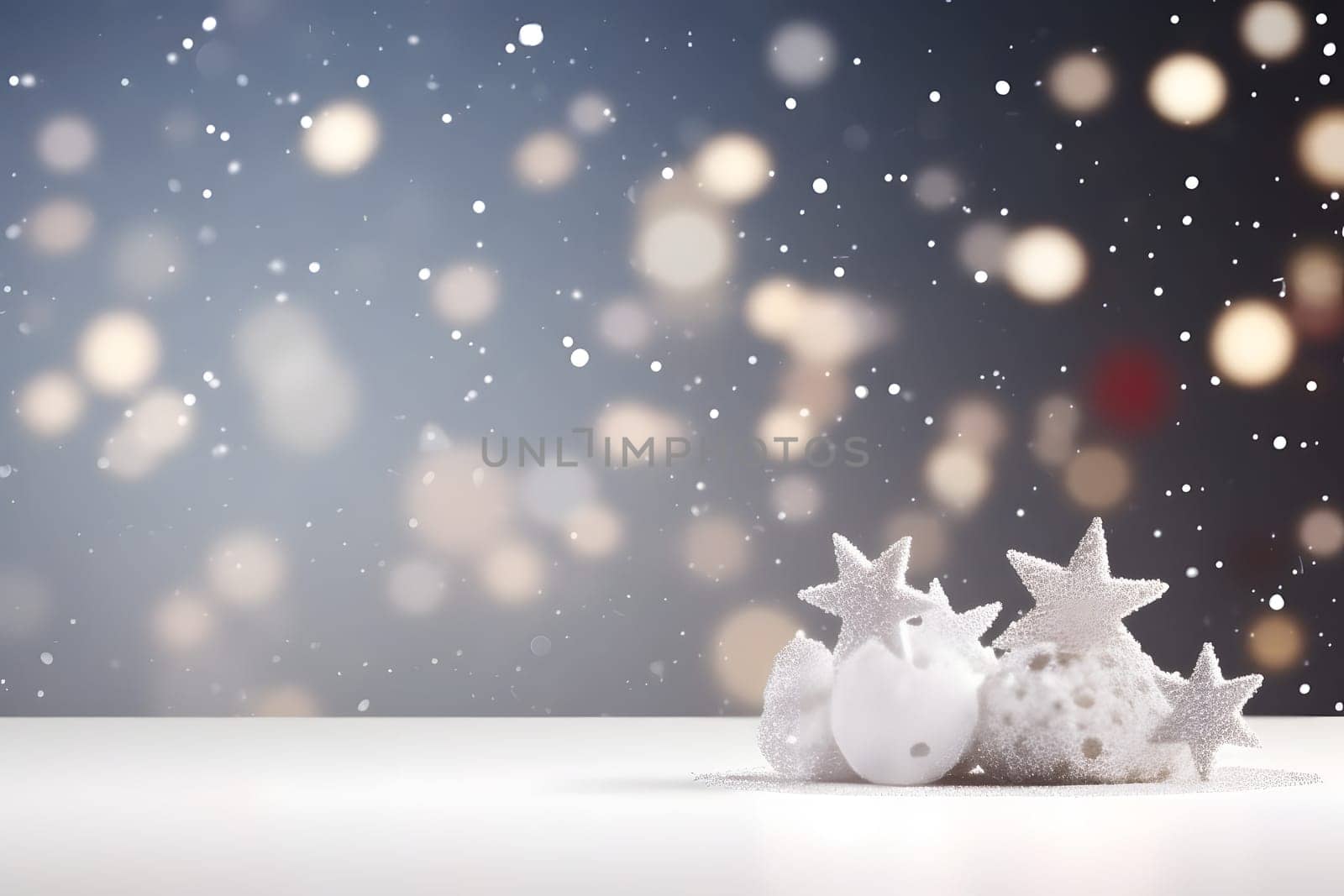 abstract bright snowy winter background with bokeh, neural network generated image. Not based on any actual scene or pattern.