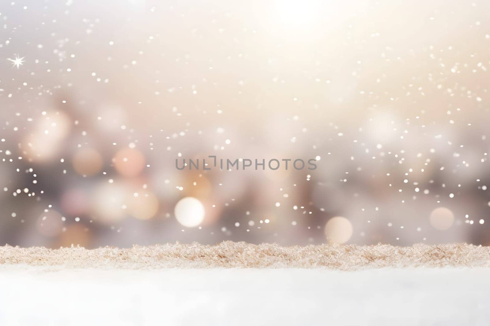 abstract bright snowy winter background with bokeh, neural network generated image. Not based on any actual scene or pattern.