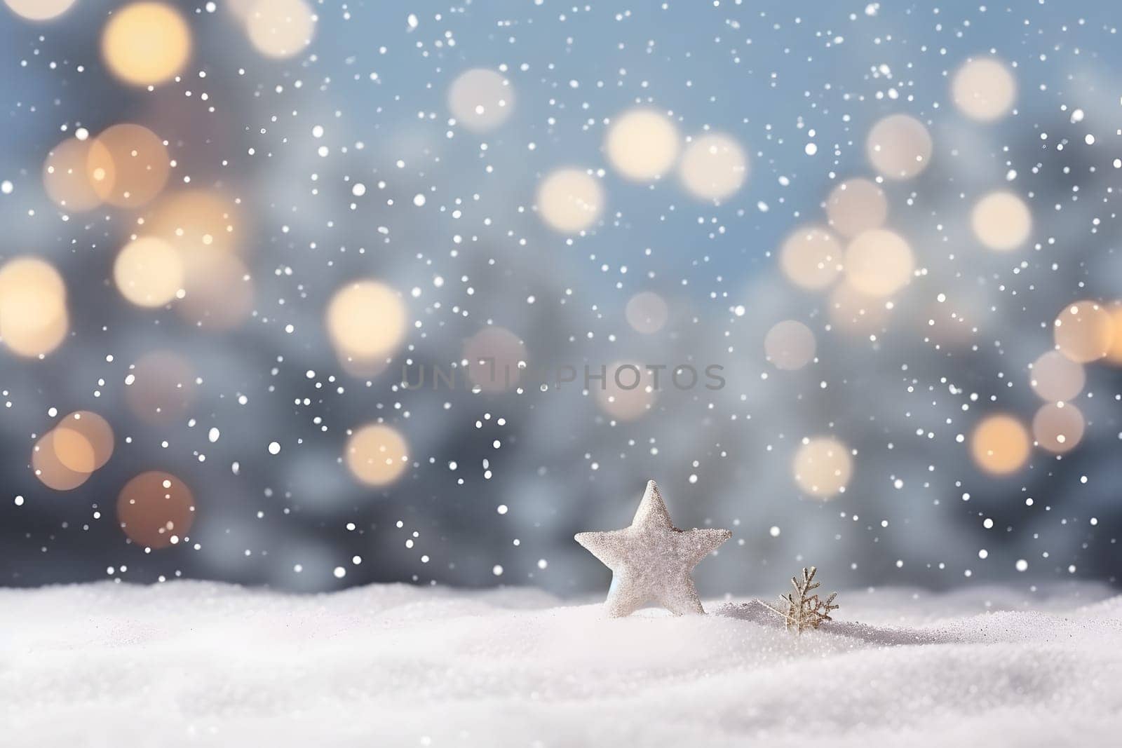 abstract bright snowy winter background with bokeh, neural network generated image. Not based on any actual scene or pattern.