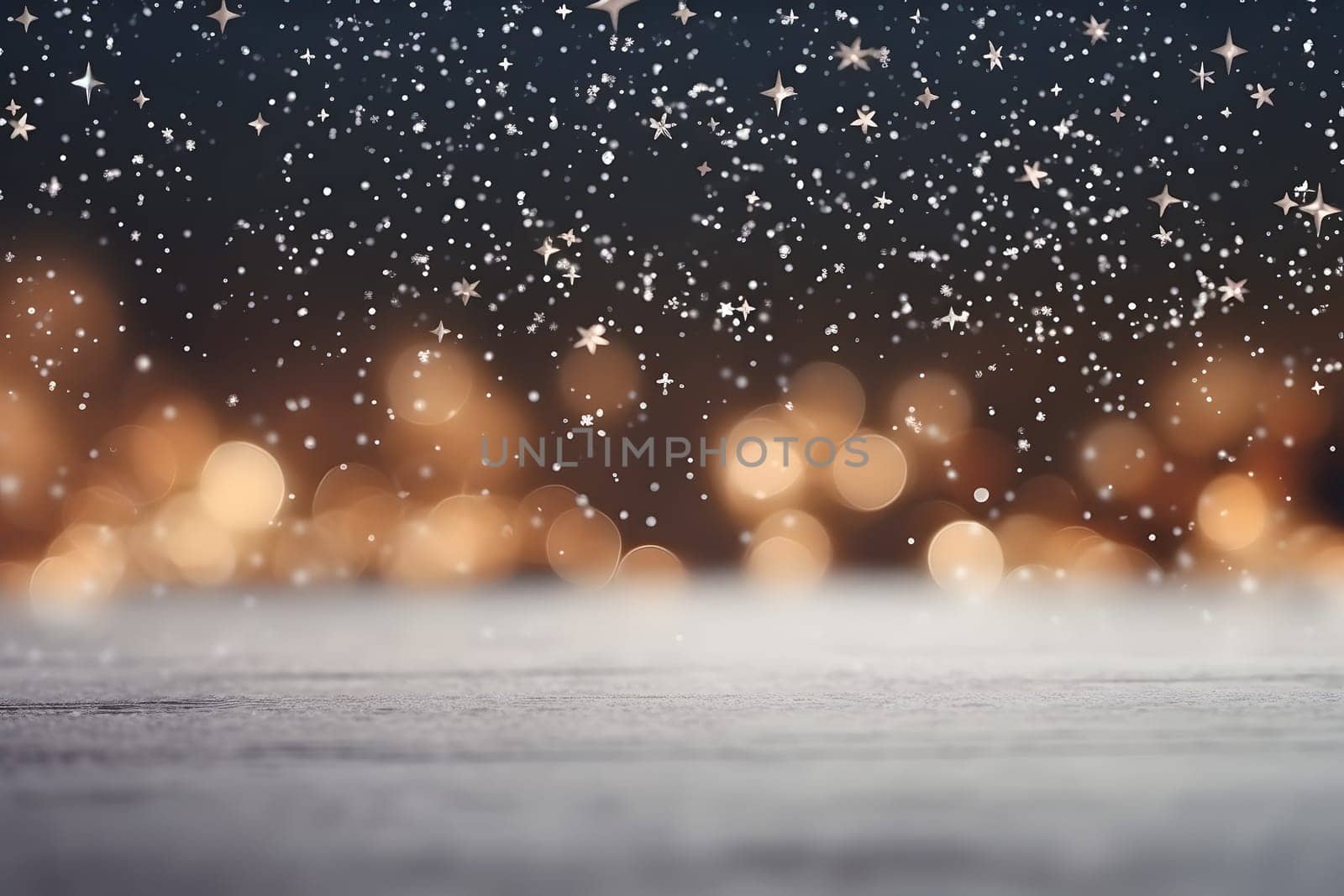 abstract bright snowy winter background with bokeh, neural network generated image. Not based on any actual scene or pattern.