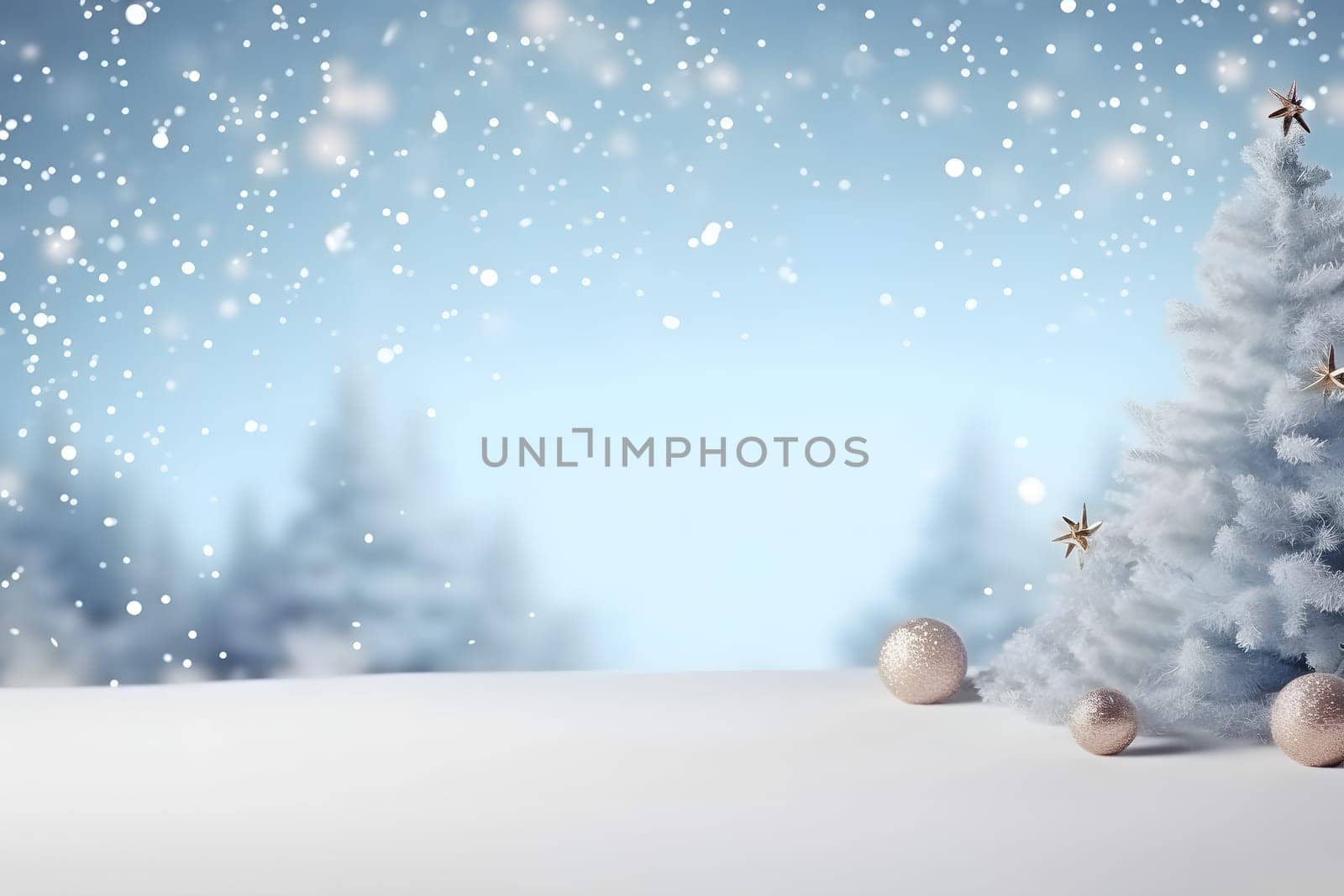 abstract bright snowy winter background with bokeh, neural network generated image. Not based on any actual scene or pattern.