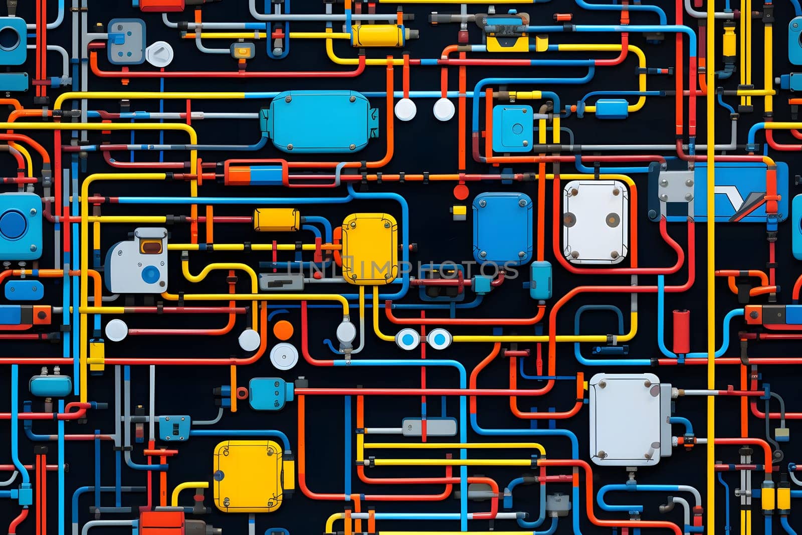 high-tech wiring seamless full-frame background and texture. Neural network generated image. Not based on any actual scene or pattern.