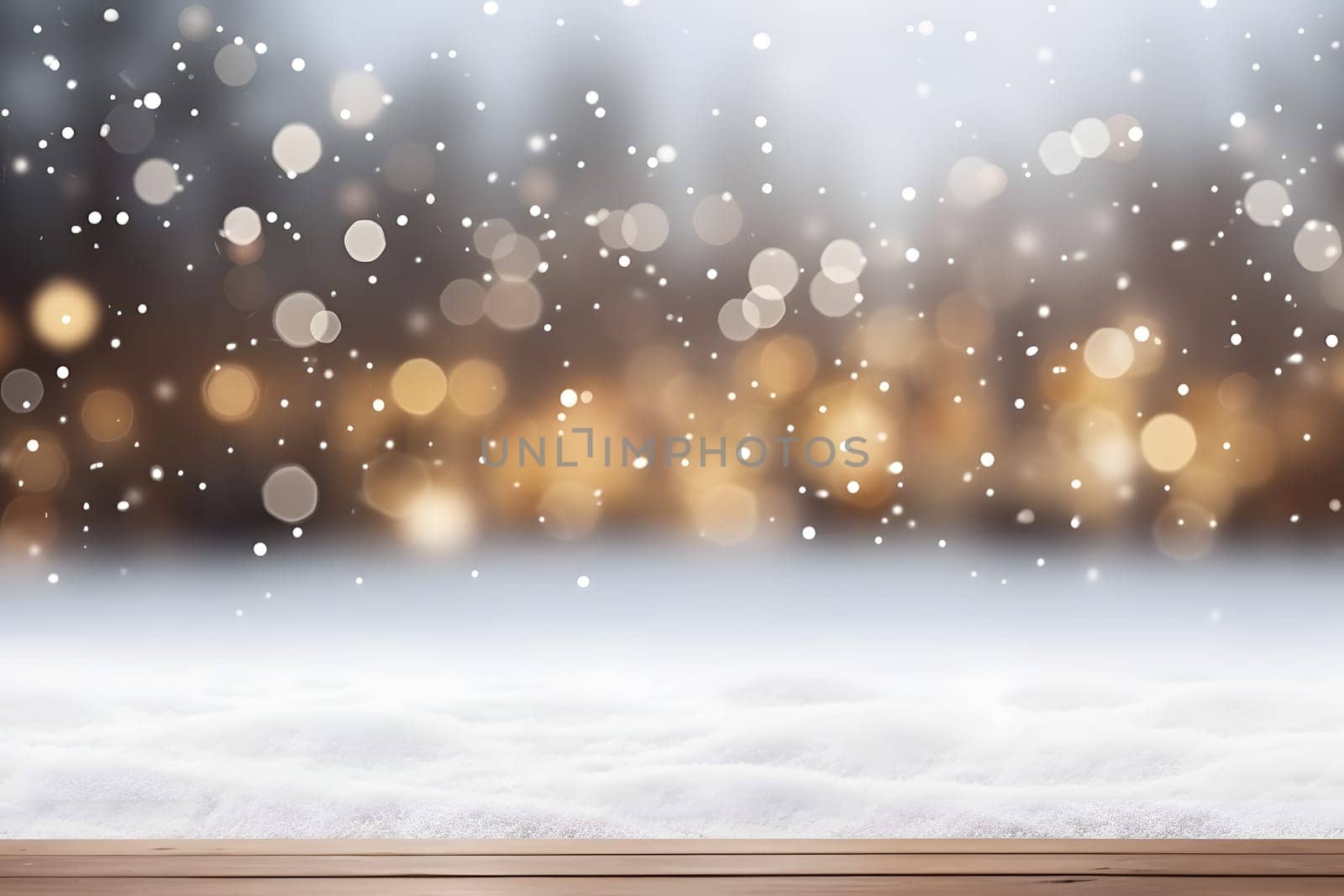 abstract bright snowy winter background with bokeh, neural network generated image. Not based on any actual scene or pattern.