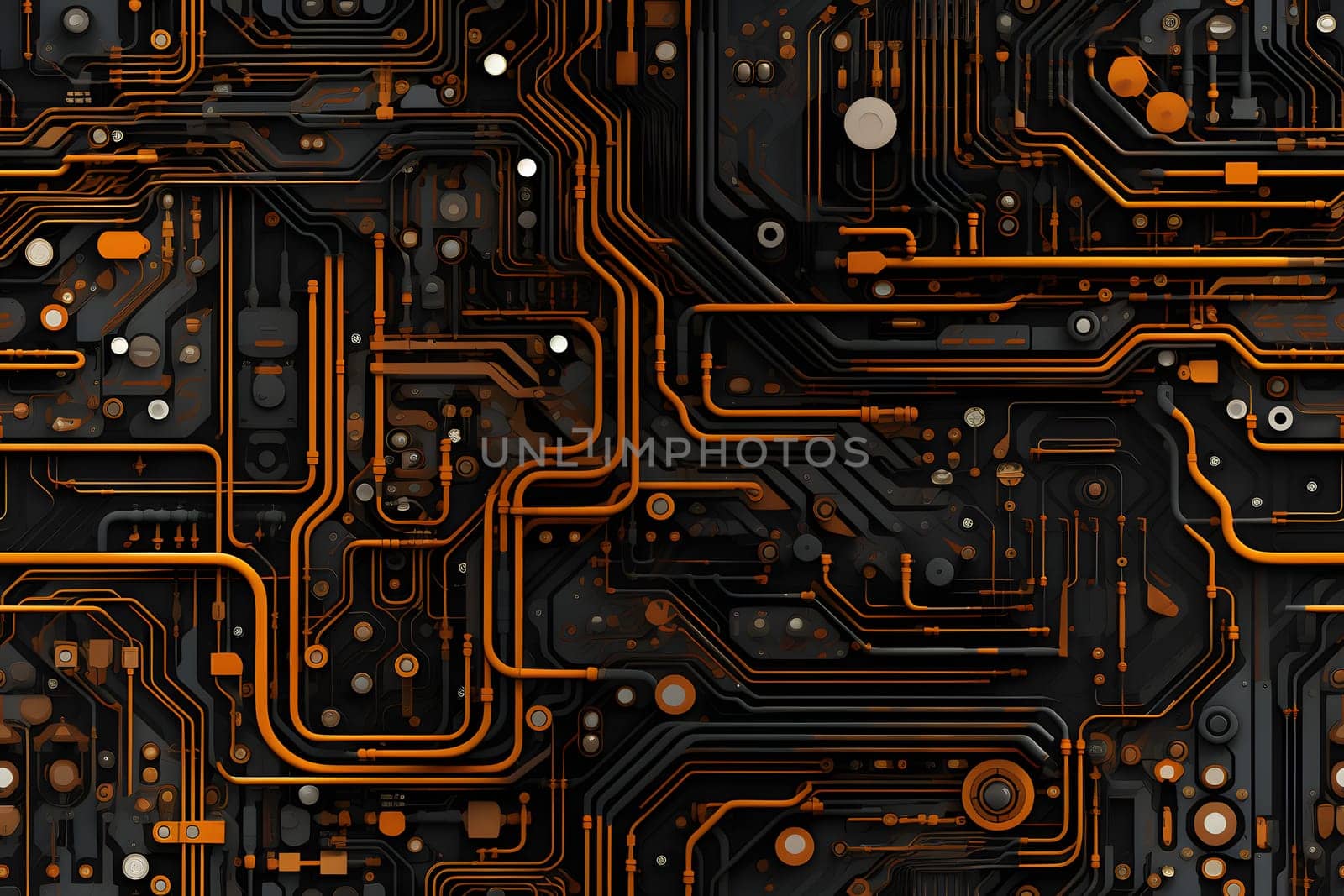 high-tech wiring seamless full-frame background and texture. Neural network generated image. Not based on any actual scene or pattern.