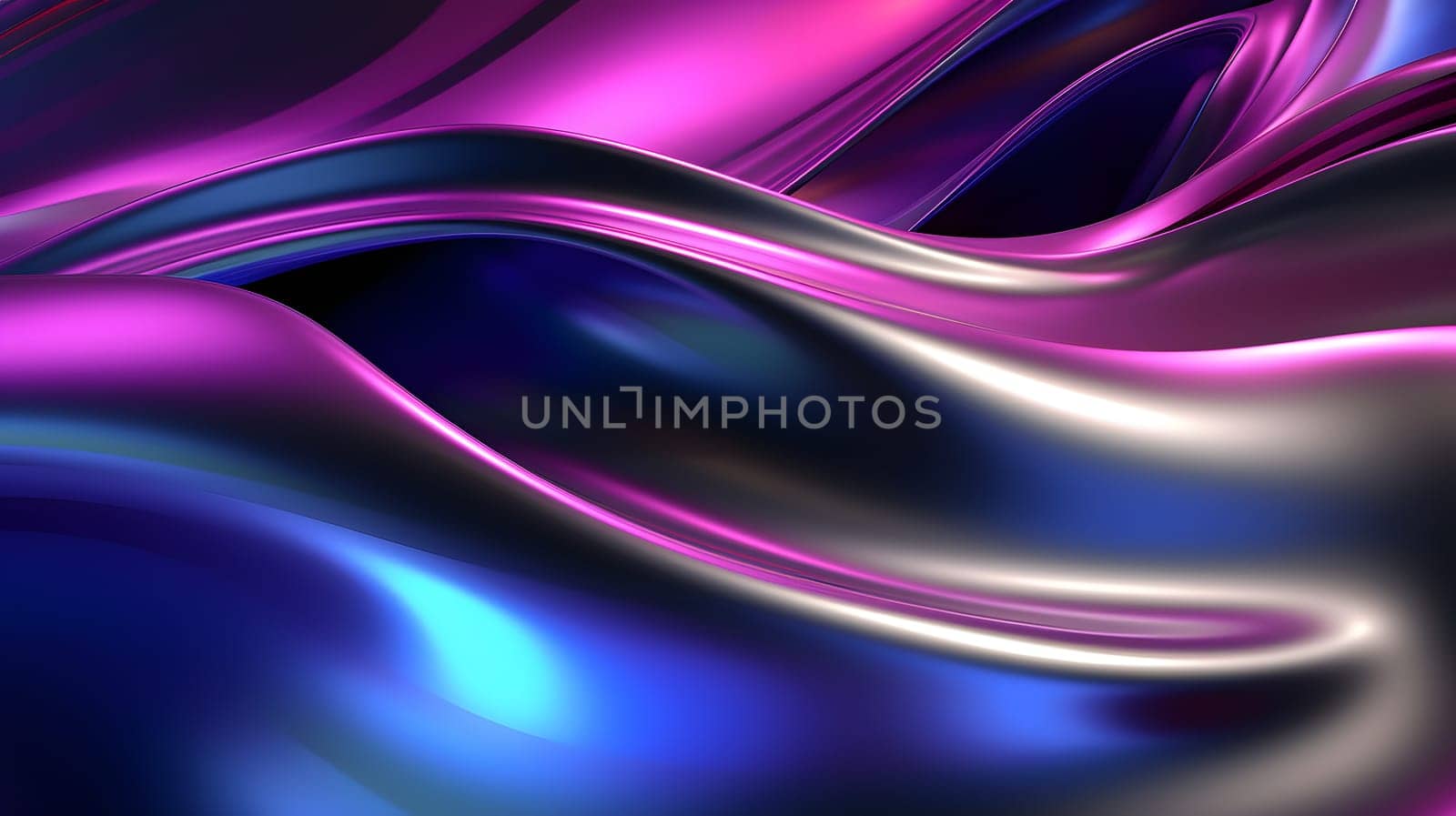Abstract background of dark metallic holographic liquid metal with mild rainbow reflective waves. Neural network generated image. Not based on any actual pattern or scene.