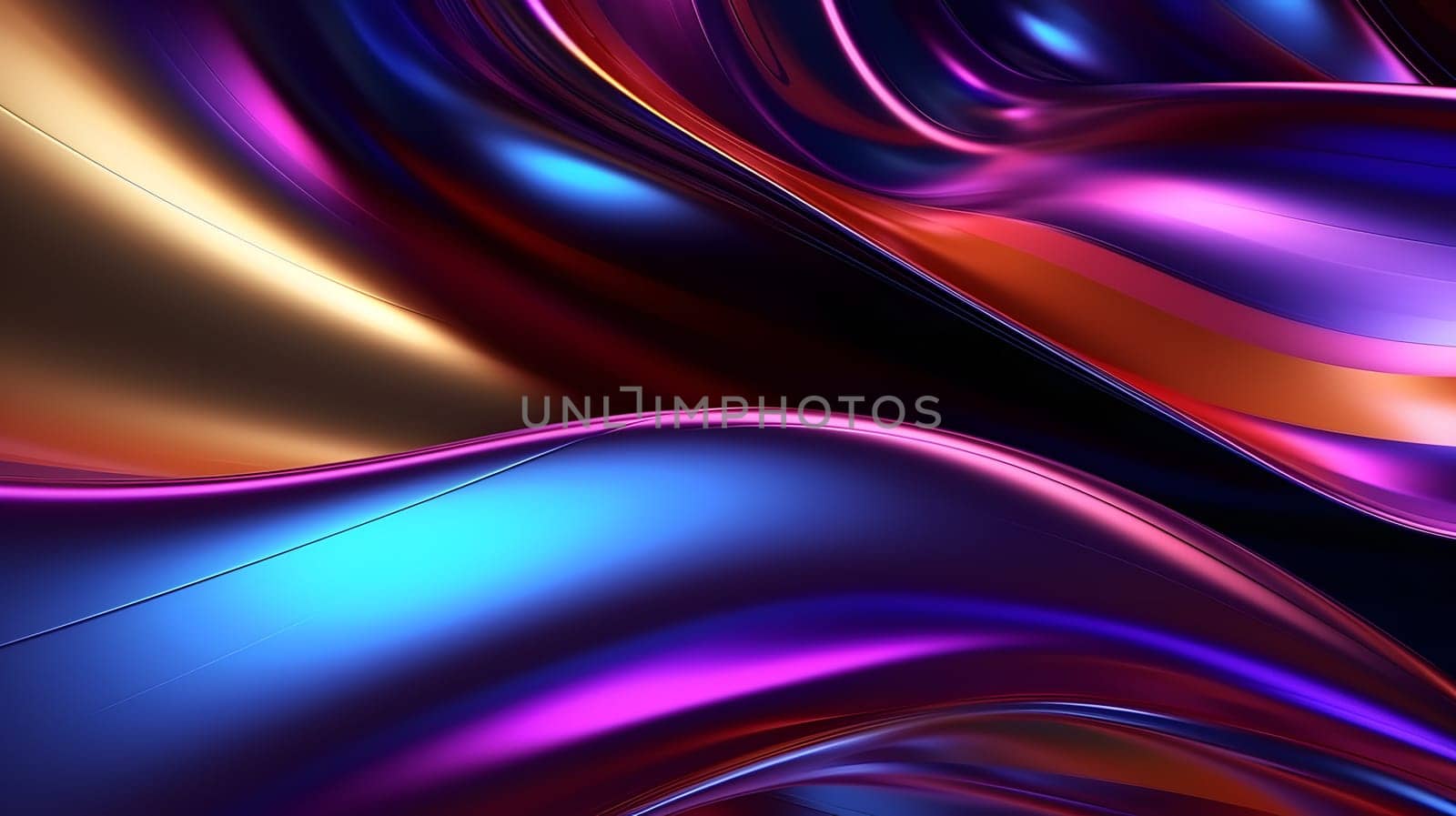 Abstract background of dark metallic holographic liquid metal with mild rainbow reflective waves. Neural network generated image. Not based on any actual pattern or scene.