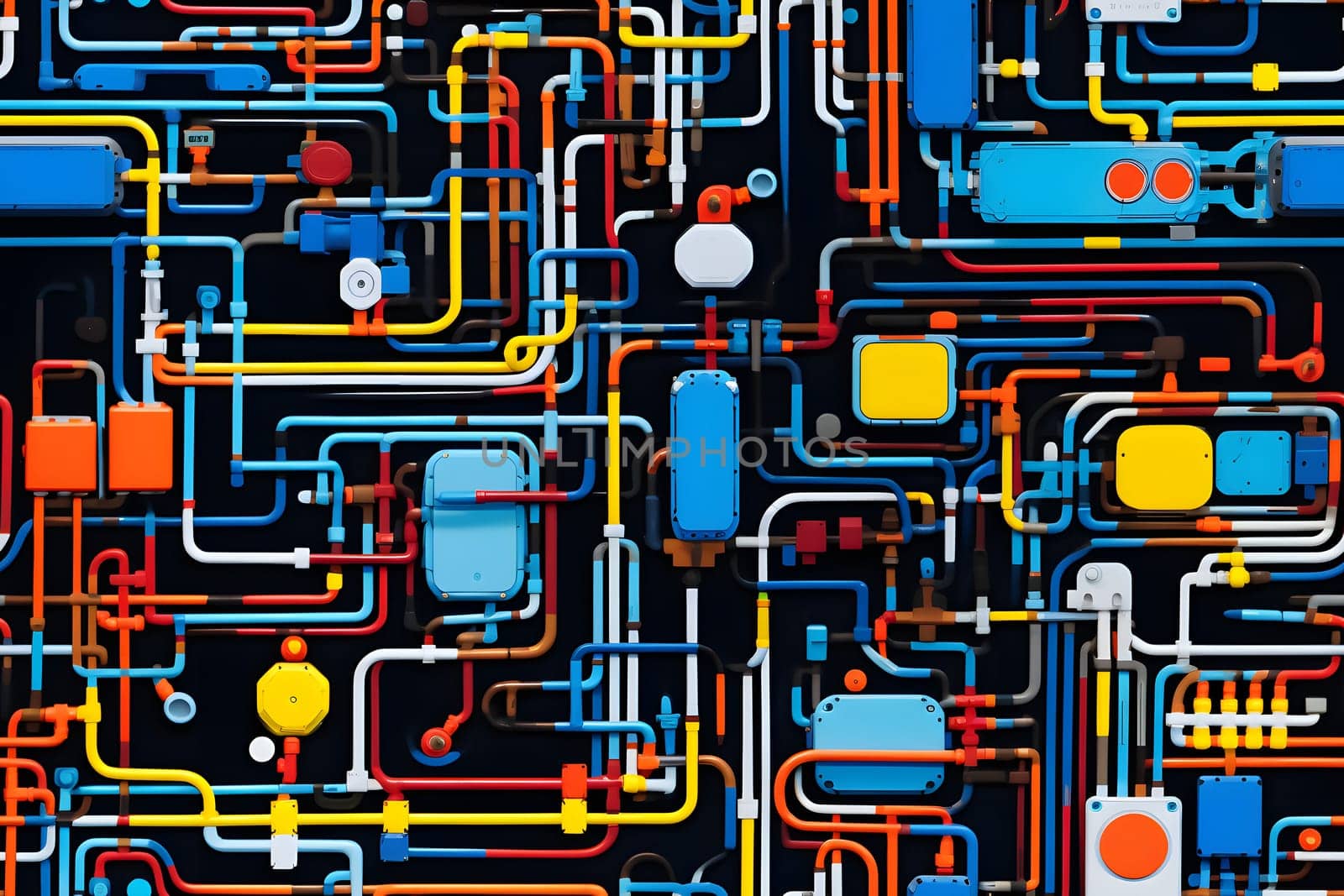 high-tech wiring seamless full-frame background and texture. Neural network generated image. Not based on any actual scene or pattern.
