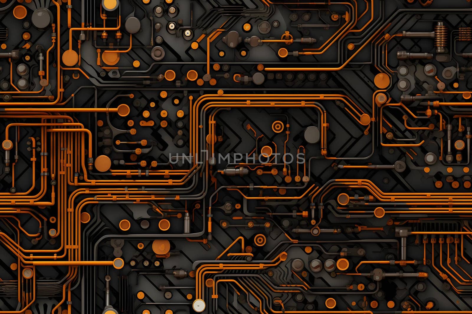 high-tech wiring seamless full-frame background and texture. Neural network generated image. Not based on any actual scene or pattern.