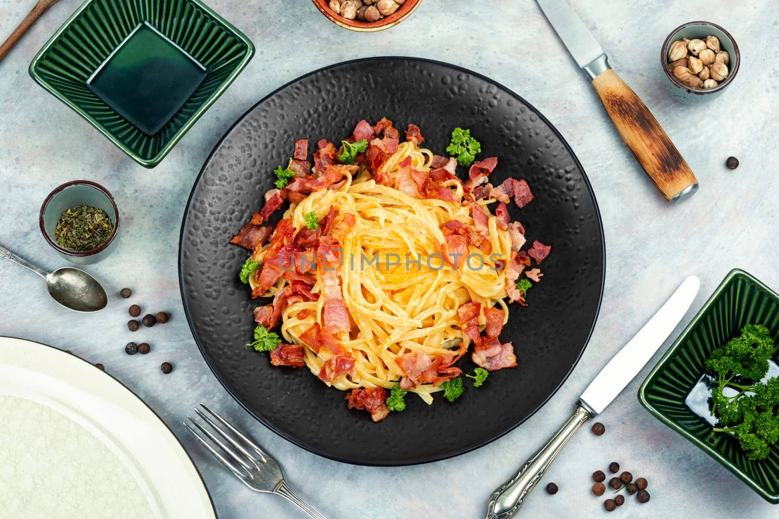 Italian traditional pasta carbonara.
