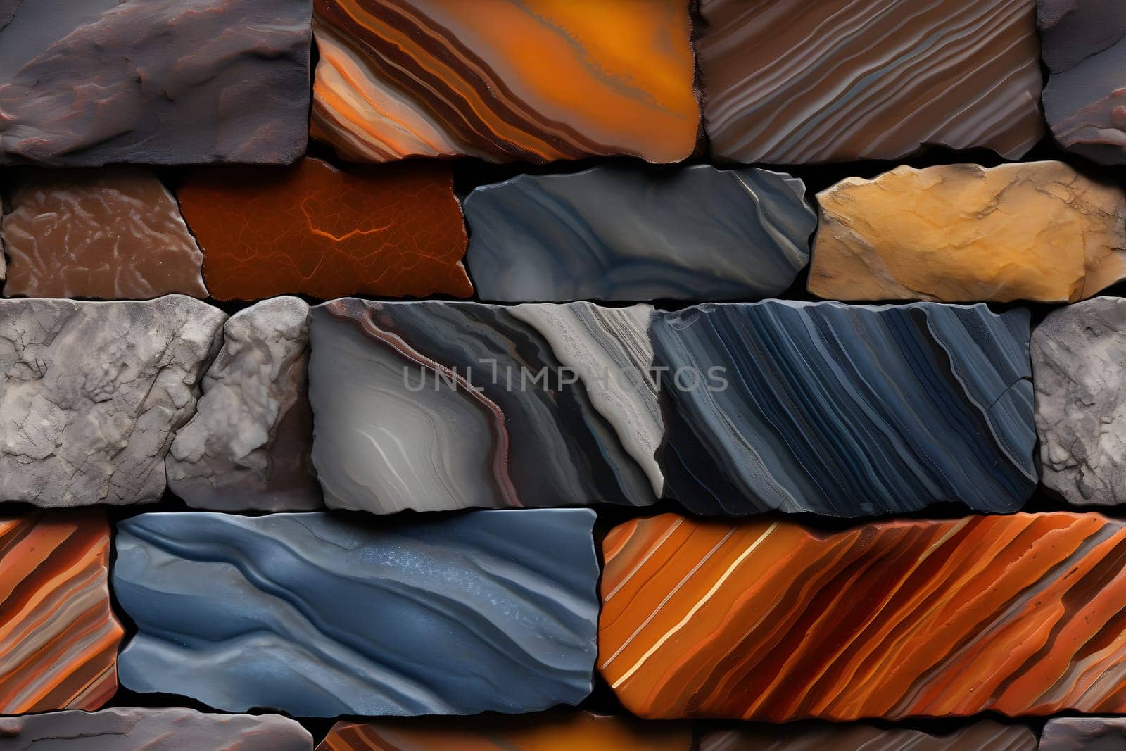 seamless background and texture of different colorful rocks mosaic flat surface. Neural network generated in May 2023. Not based on any actual scene or pattern.