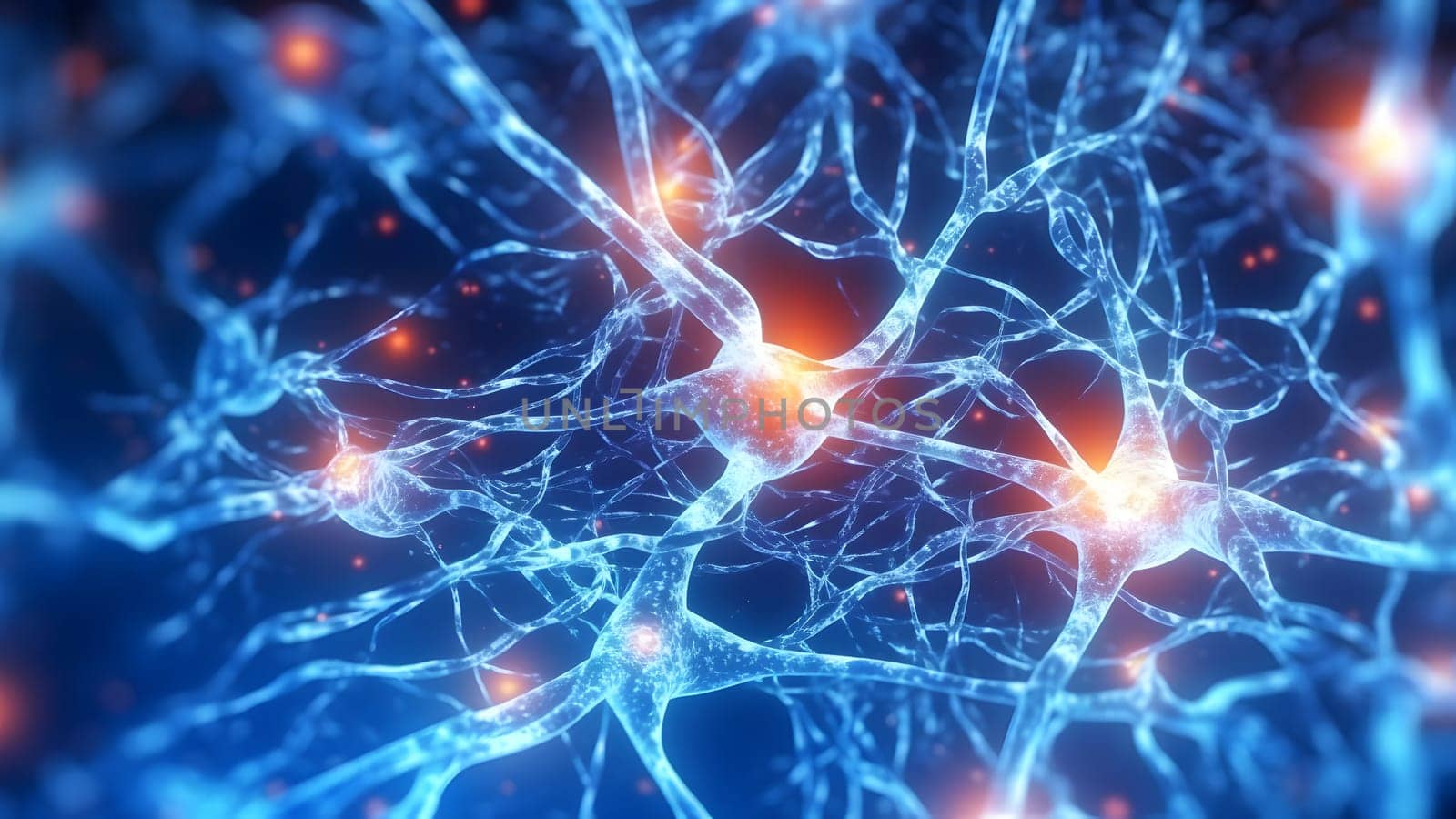 glowing brain neural cells connected in biological neural network. Neural network generated in May 2023. Not based on any actual scene or pattern.