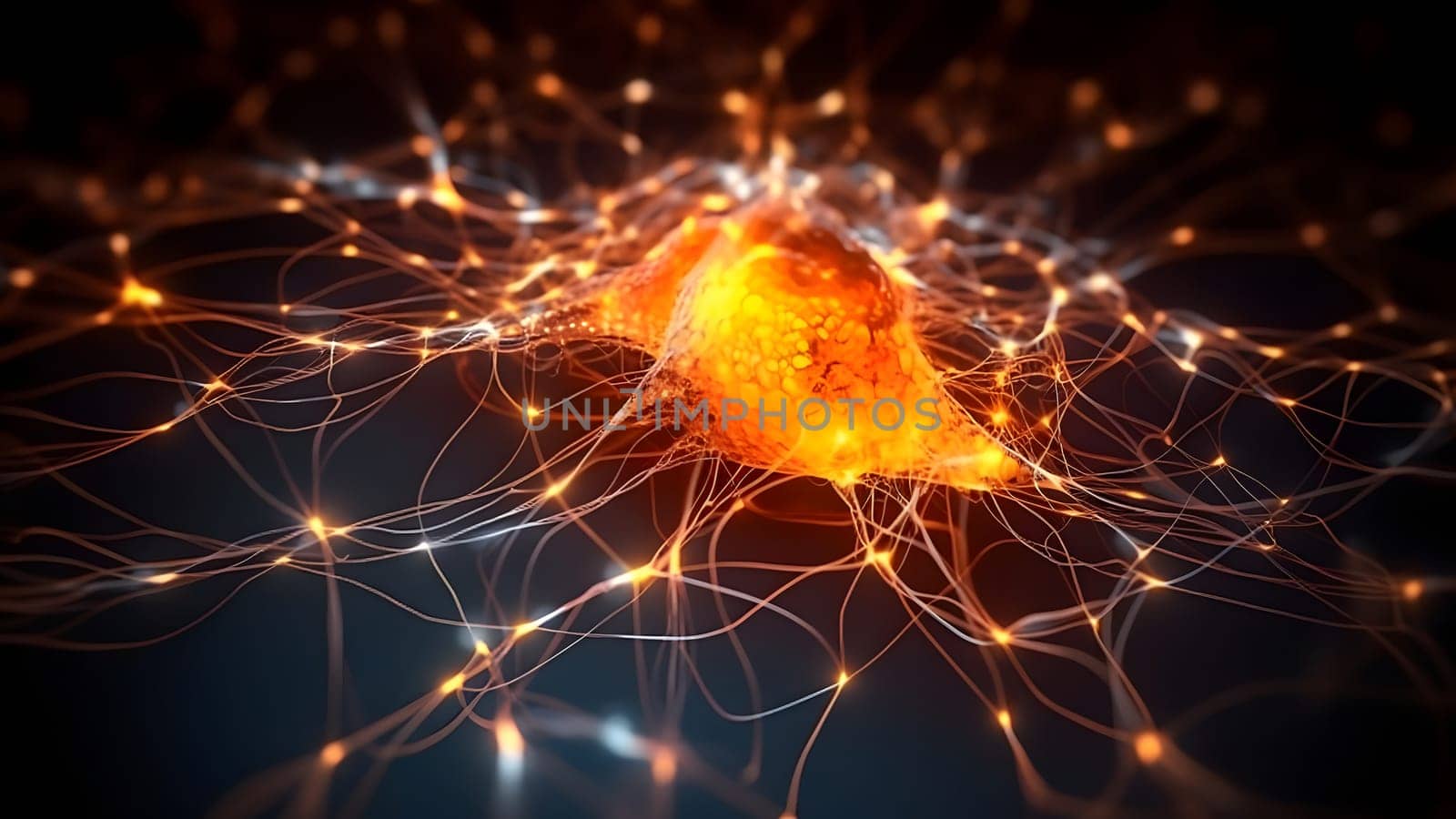 glowing brain neural cells connected in biological neural network. Neural network generated in May 2023. Not based on any actual scene or pattern.