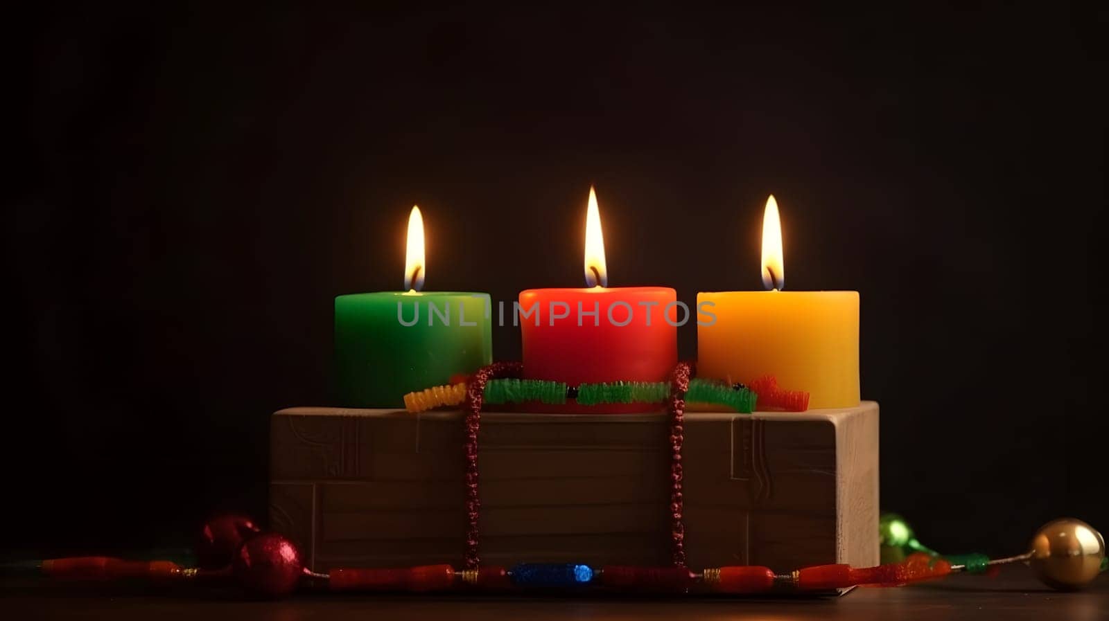 Kwanzaa holiday concept with traditional colorful candles. Neural network generated in May 2023. Not based on any actual person, scene or pattern.