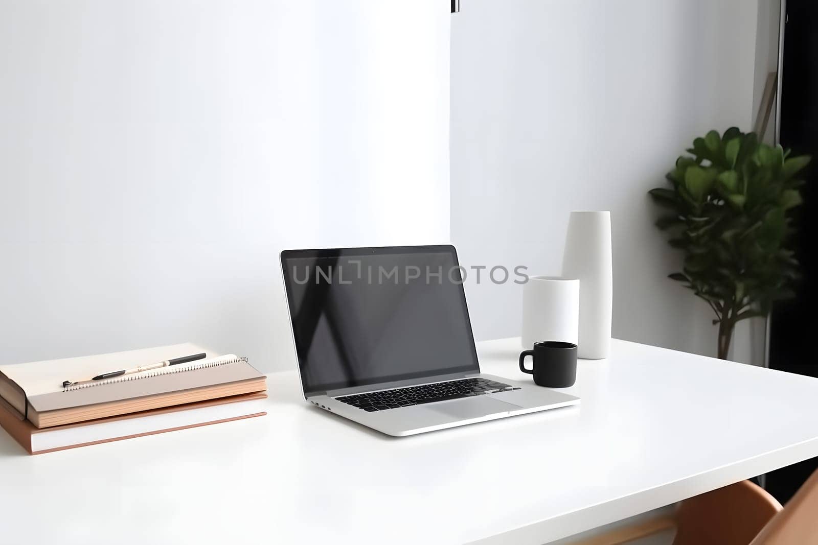 laptop computer on desk table in home or office cabinet. Neural network generated in May 2023. Not based on any actual scene or pattern.