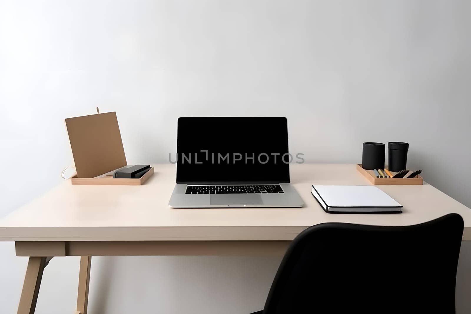 laptop computer on desk table in home or office cabinet. Neural network generated in May 2023. Not based on any actual scene or pattern.