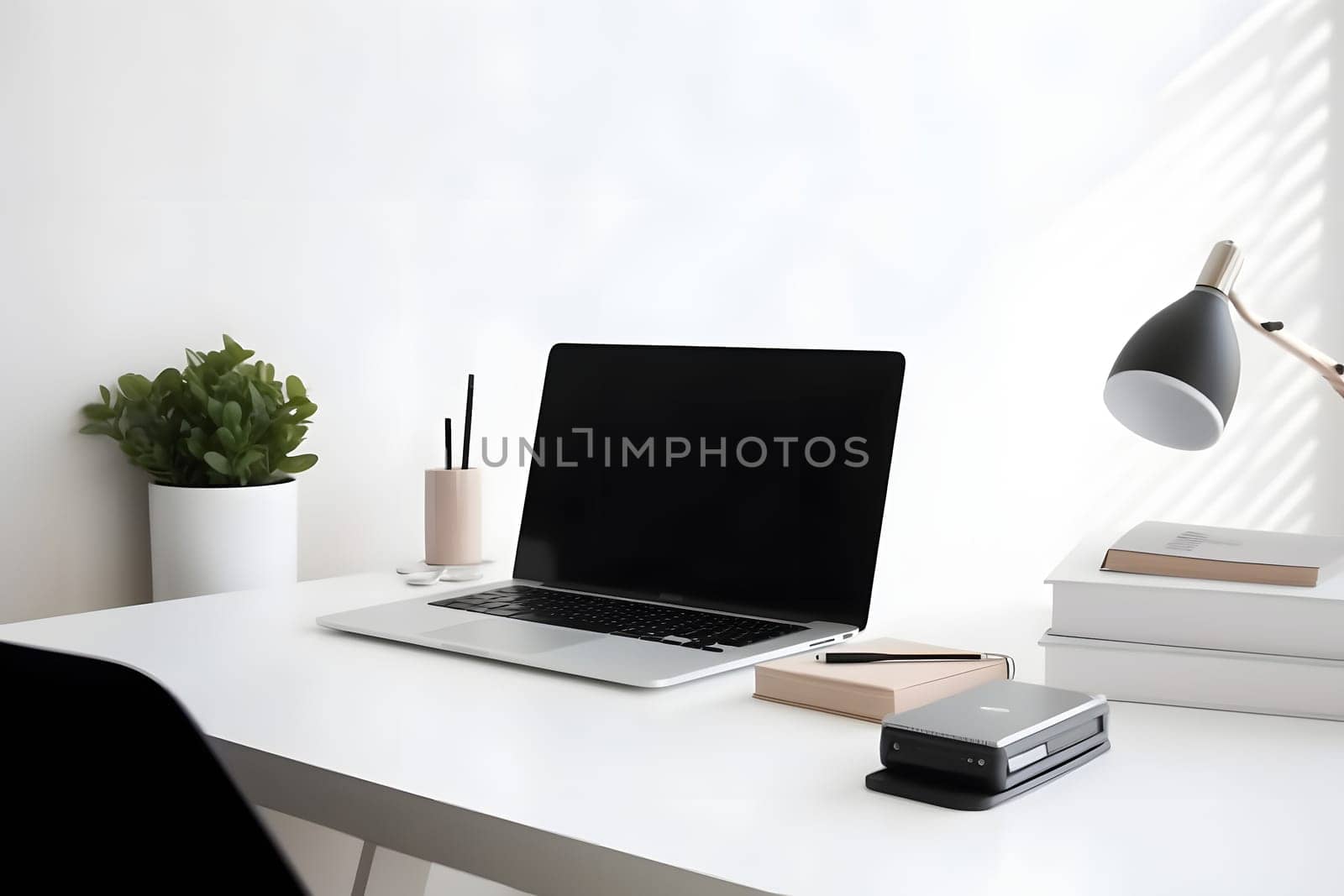 laptop computer on desk table in home or office cabinet. Neural network generated in May 2023. Not based on any actual scene or pattern.