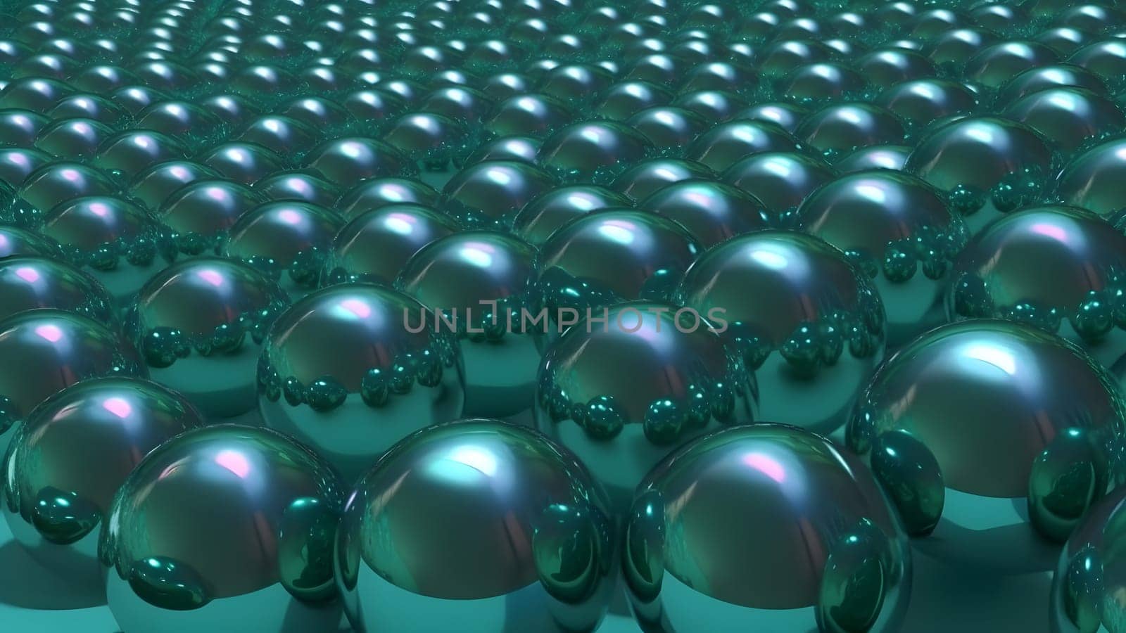 A sea of shimmering turquoise Glass marbles, full-frame background. Neural network generated in May 2023. Not based on any actual scene or pattern.