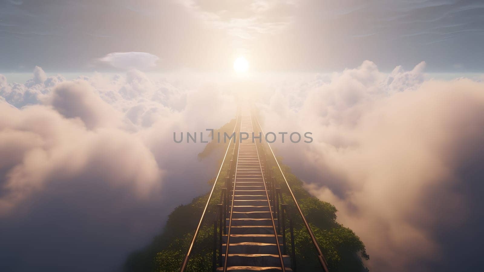 stairway to heaven on green mountain chine. Neural network generated in May 2023. Not based on any actual scene or pattern.