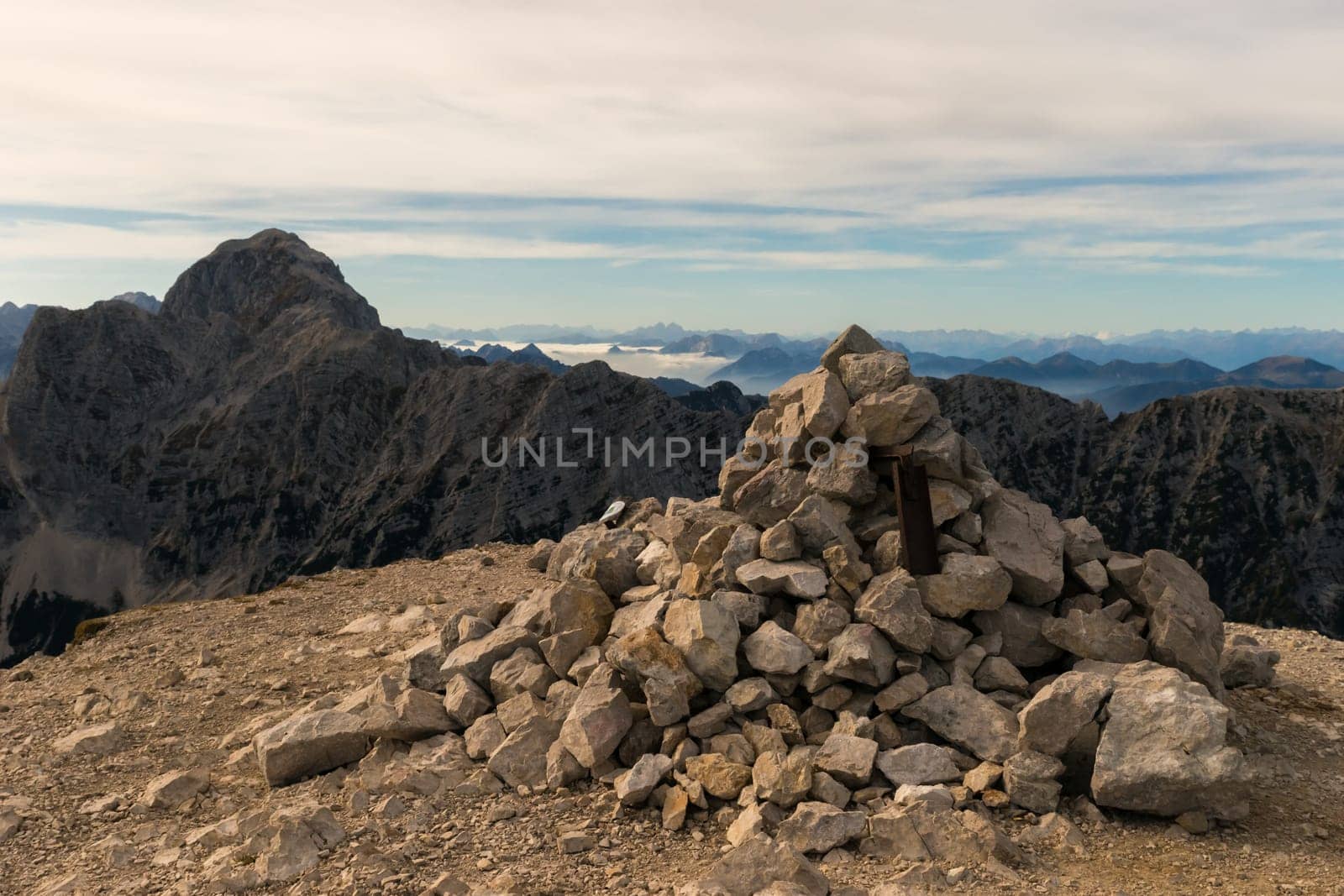 At the top of the mountain Mala Mojstrovka in the Julian Alps