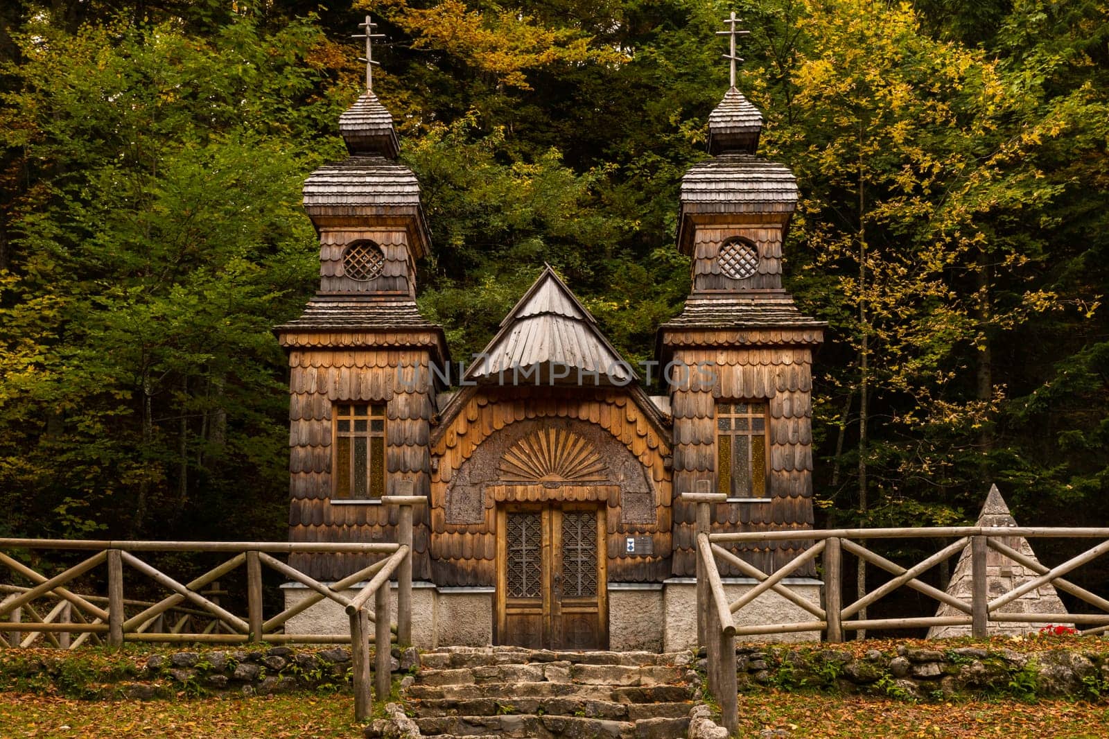 The Russian Chapel near the Vršič Pass was built 1916 by russian prisoners that were forced to construct the road over the pass during World War One.