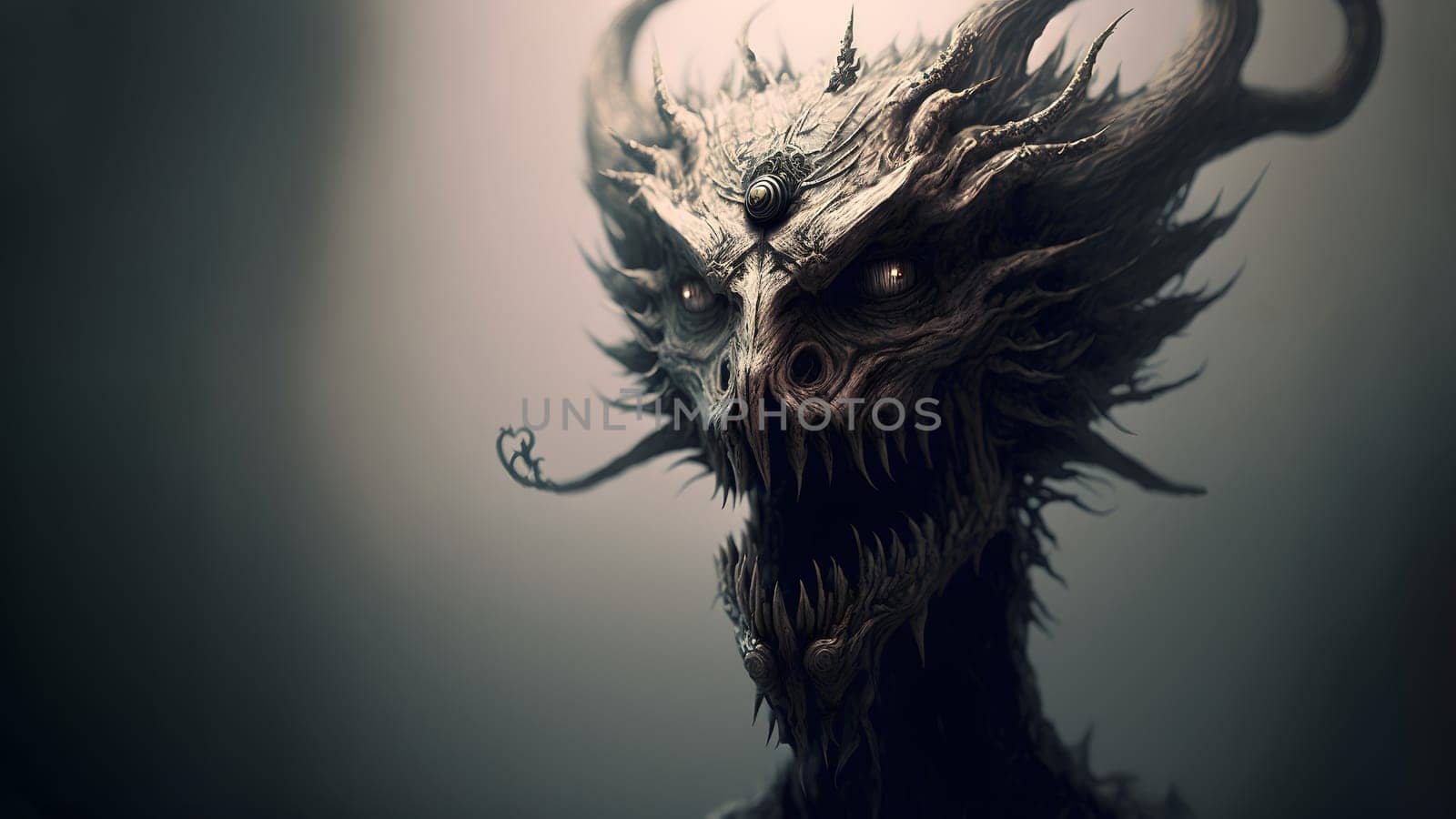 demonic nightmare beast covered with sharp thorns, neural network generated art. Digitally generated image. Not based on any actual person, scene or pattern.