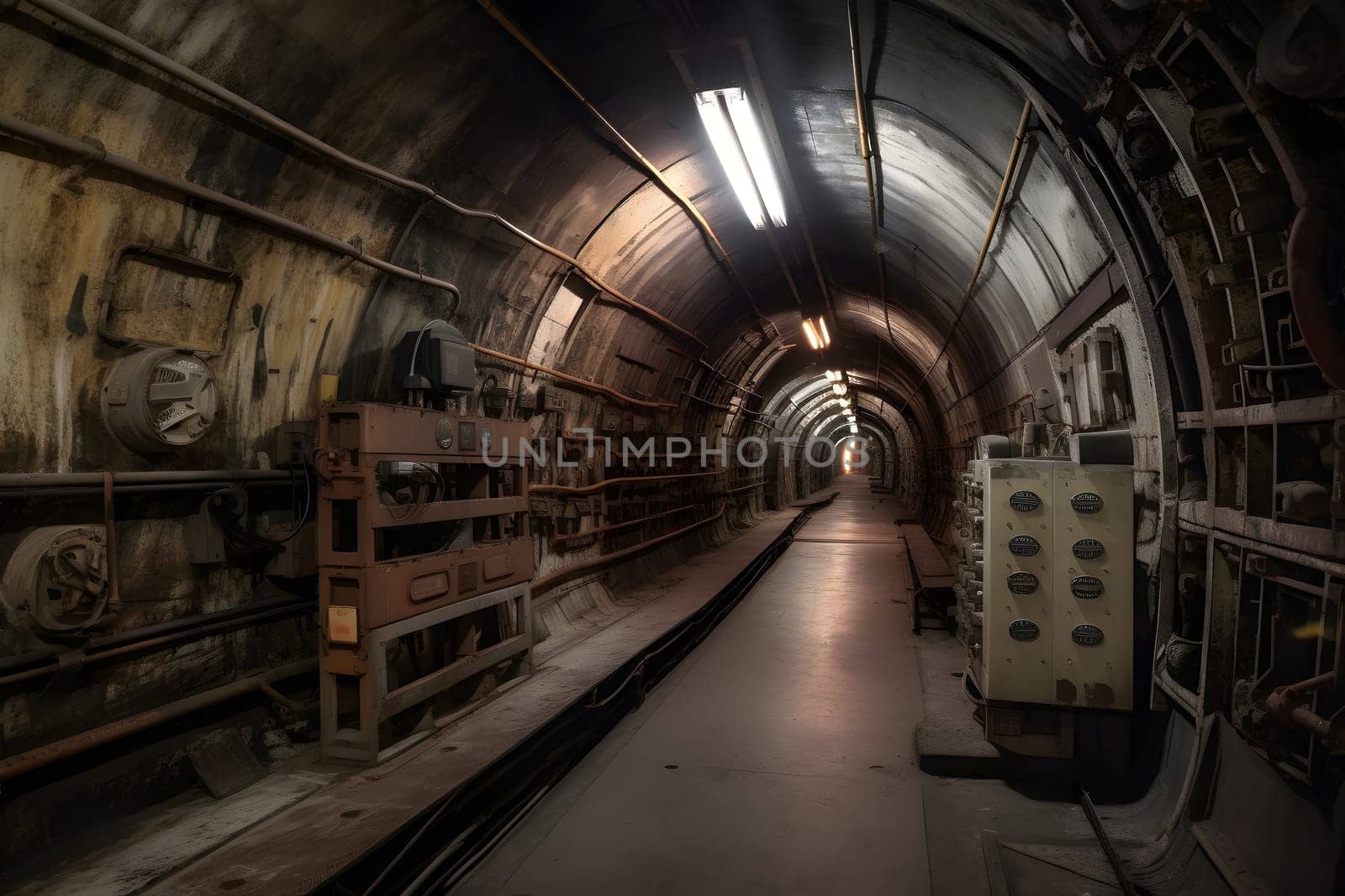 abandoned old unerground bunker interior. Neural network generated in May 2023. Not based on any actual scene or pattern.