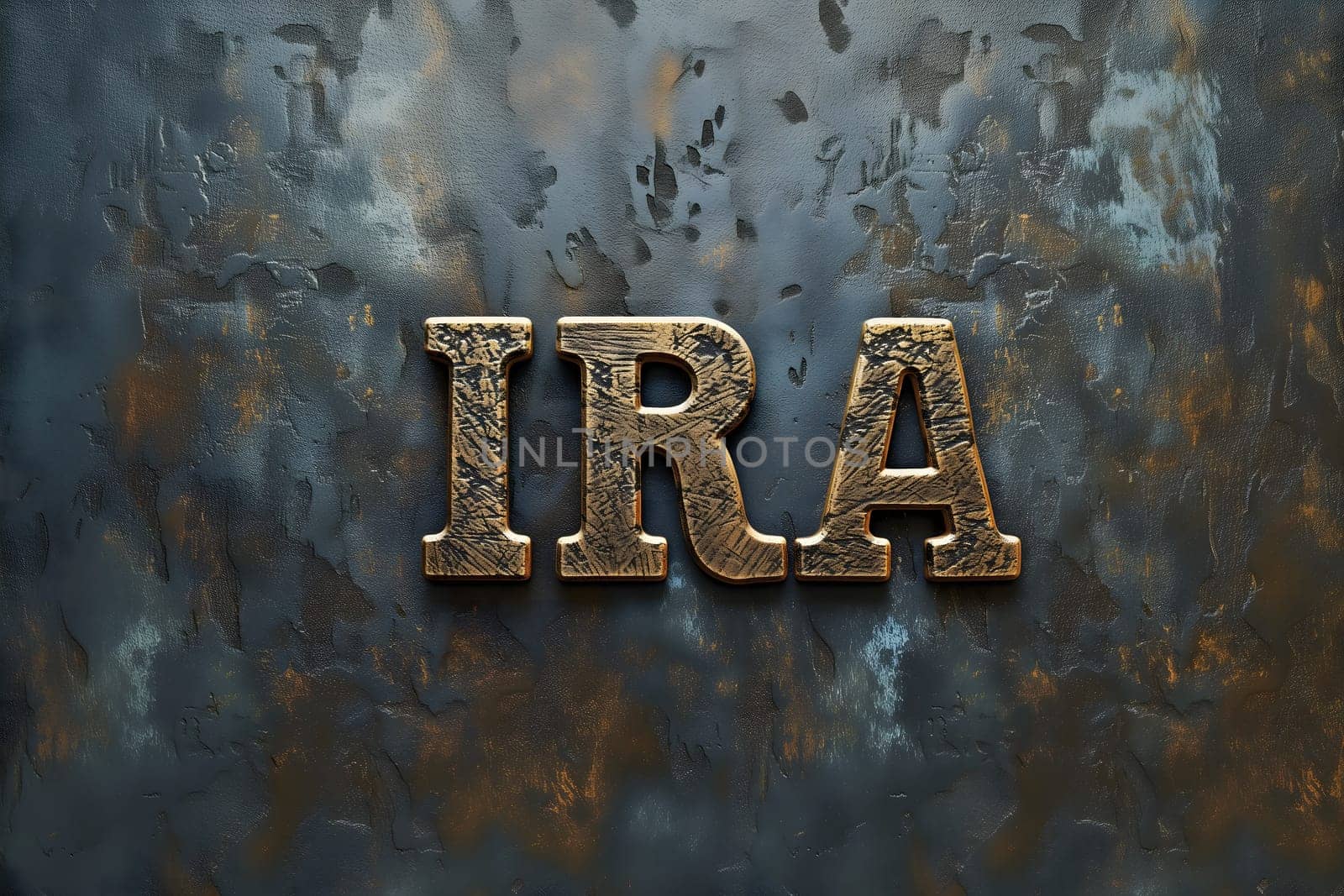 Word IRA for Individual retirement account on shabby background. Neural network generated image. Not based on any actual person or scene.